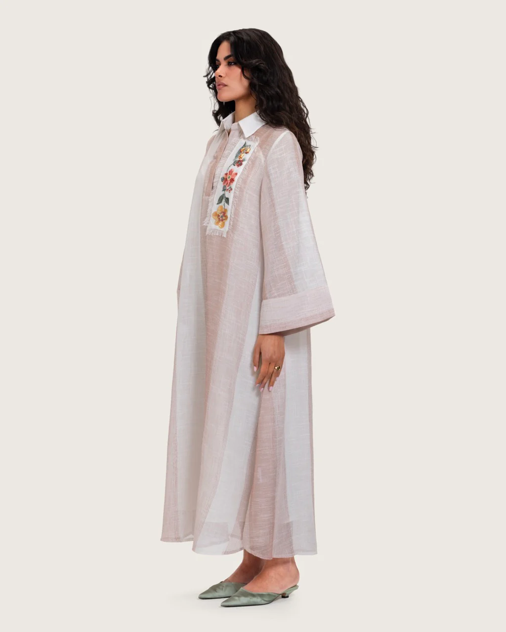 Maxi Shirt Dress with Handcrafted Floral Embroidery - Image 7