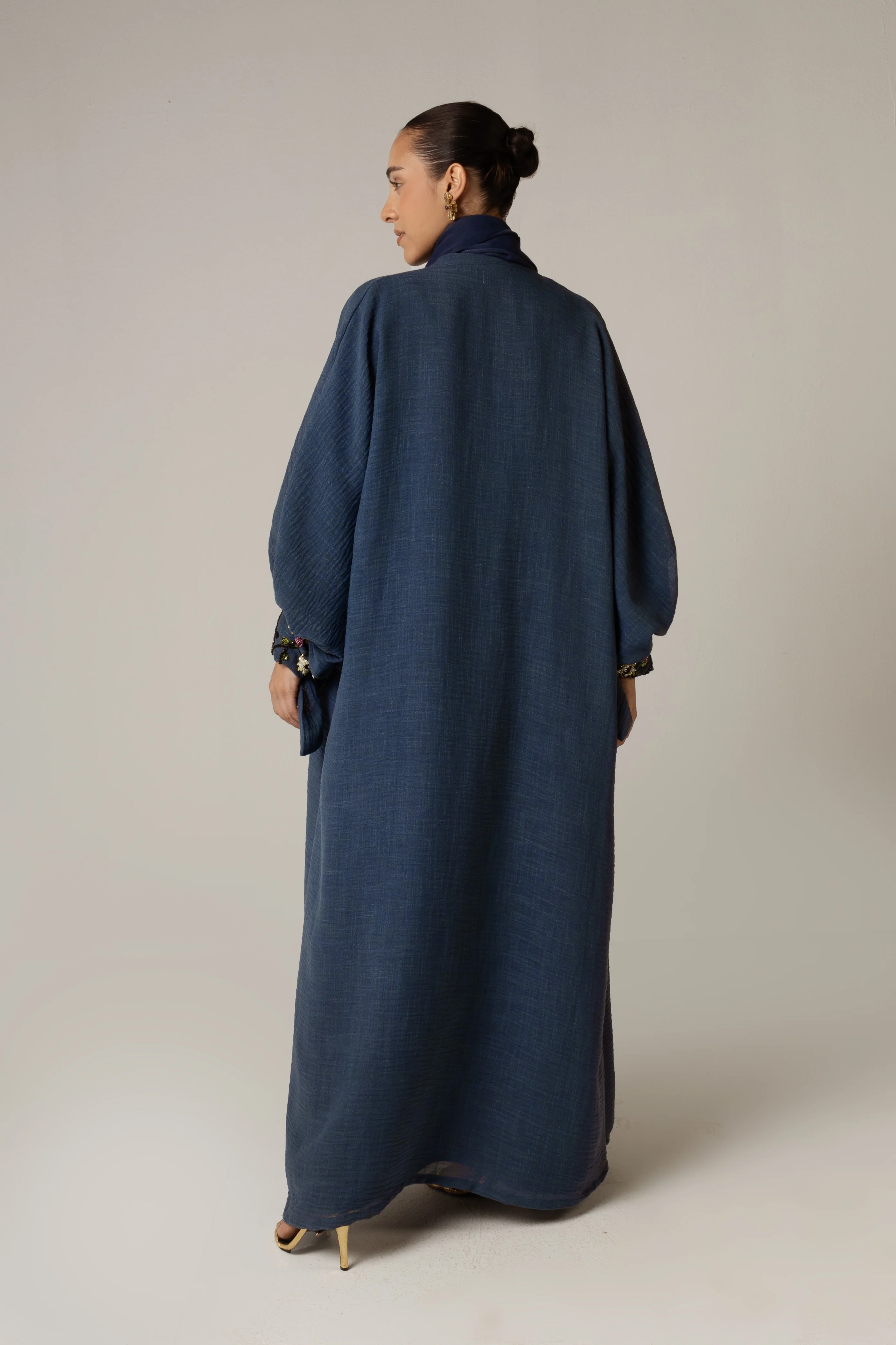 Navy Blue Abaya with Sunflower Beaded Details - Image 4