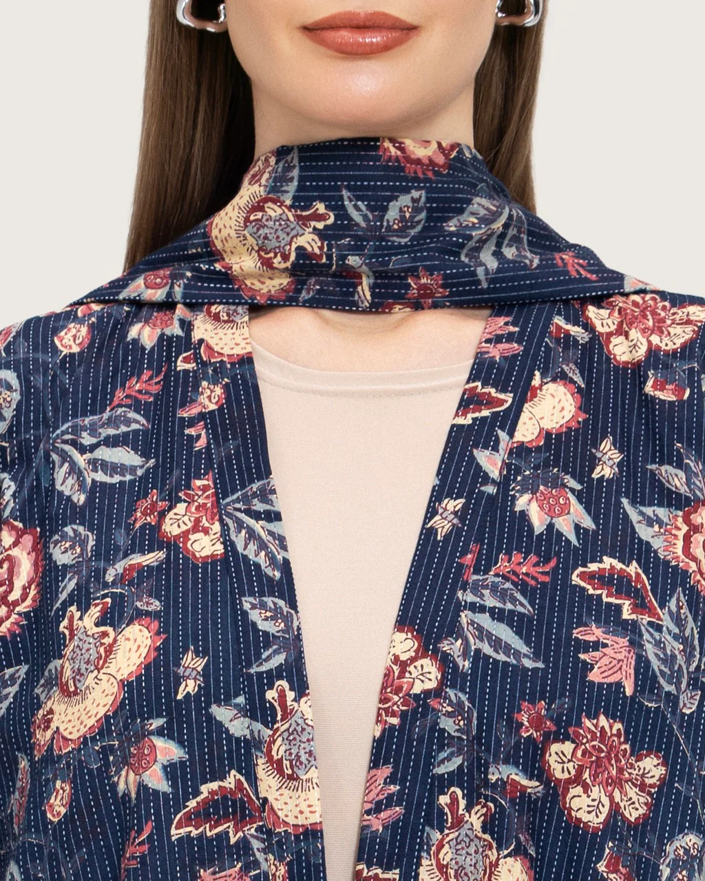 Navy Floral Open Abaya Dress - Image 11