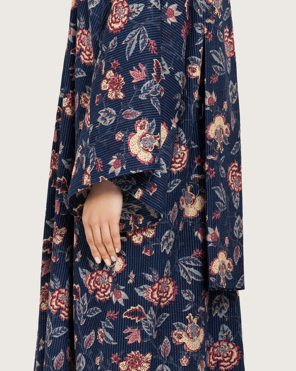 Navy Floral Open Abaya Dress - Image 8