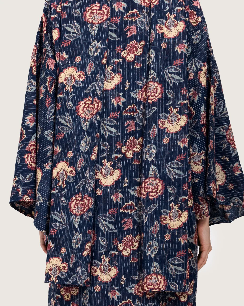 Navy Floral Open Abaya Dress - Image 9