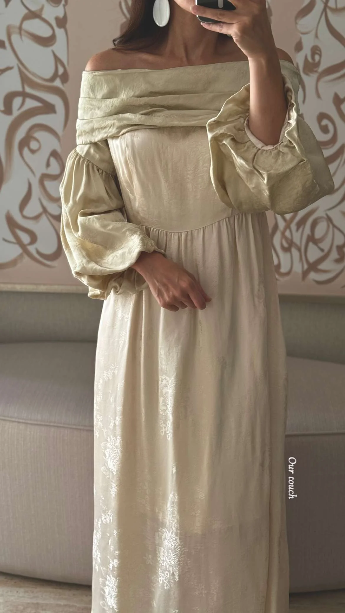 Off-Shoulder Classic Satin Jacquard Dress - Image 6