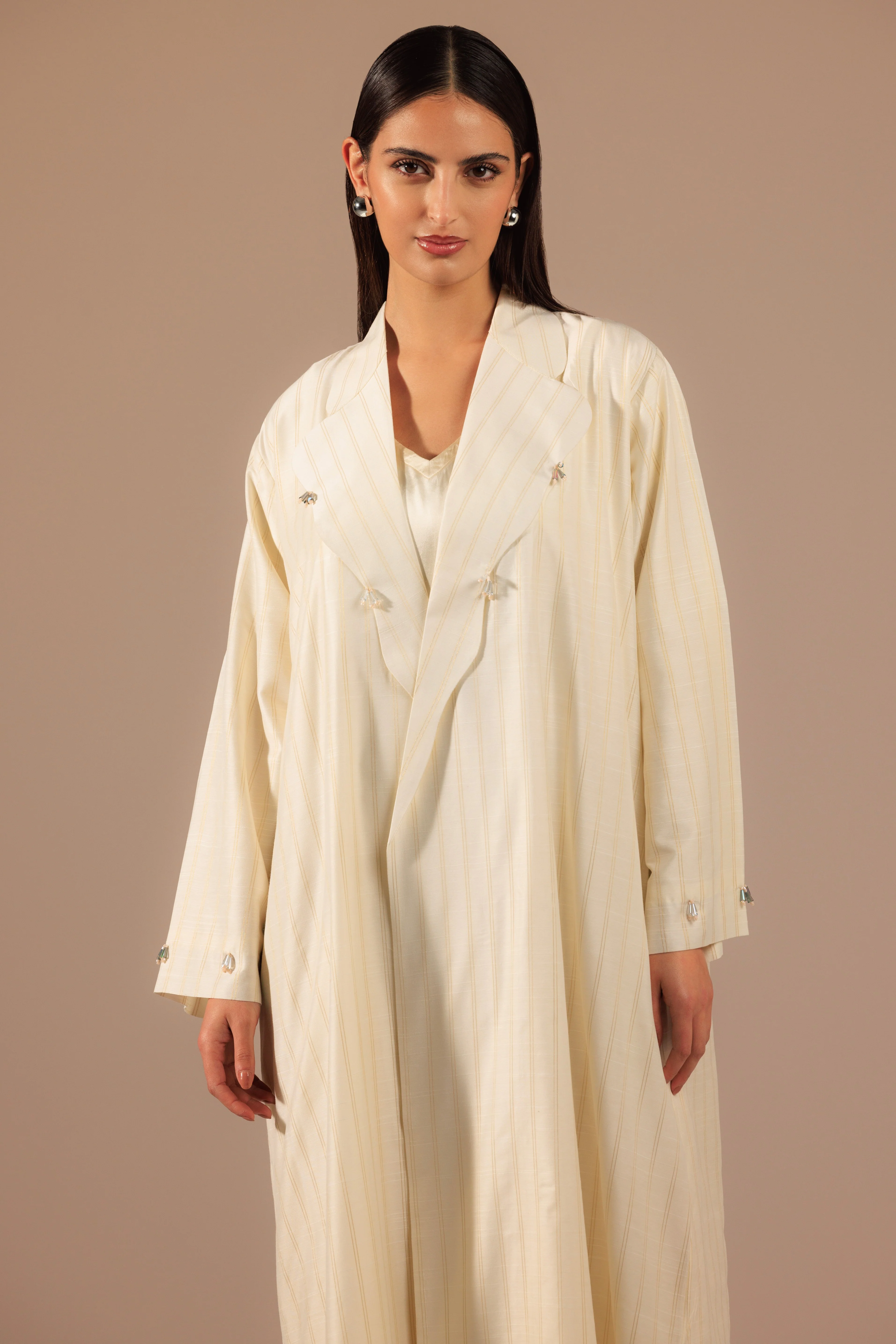 Off-White Embellished Blazer-style Abaya - Image 2