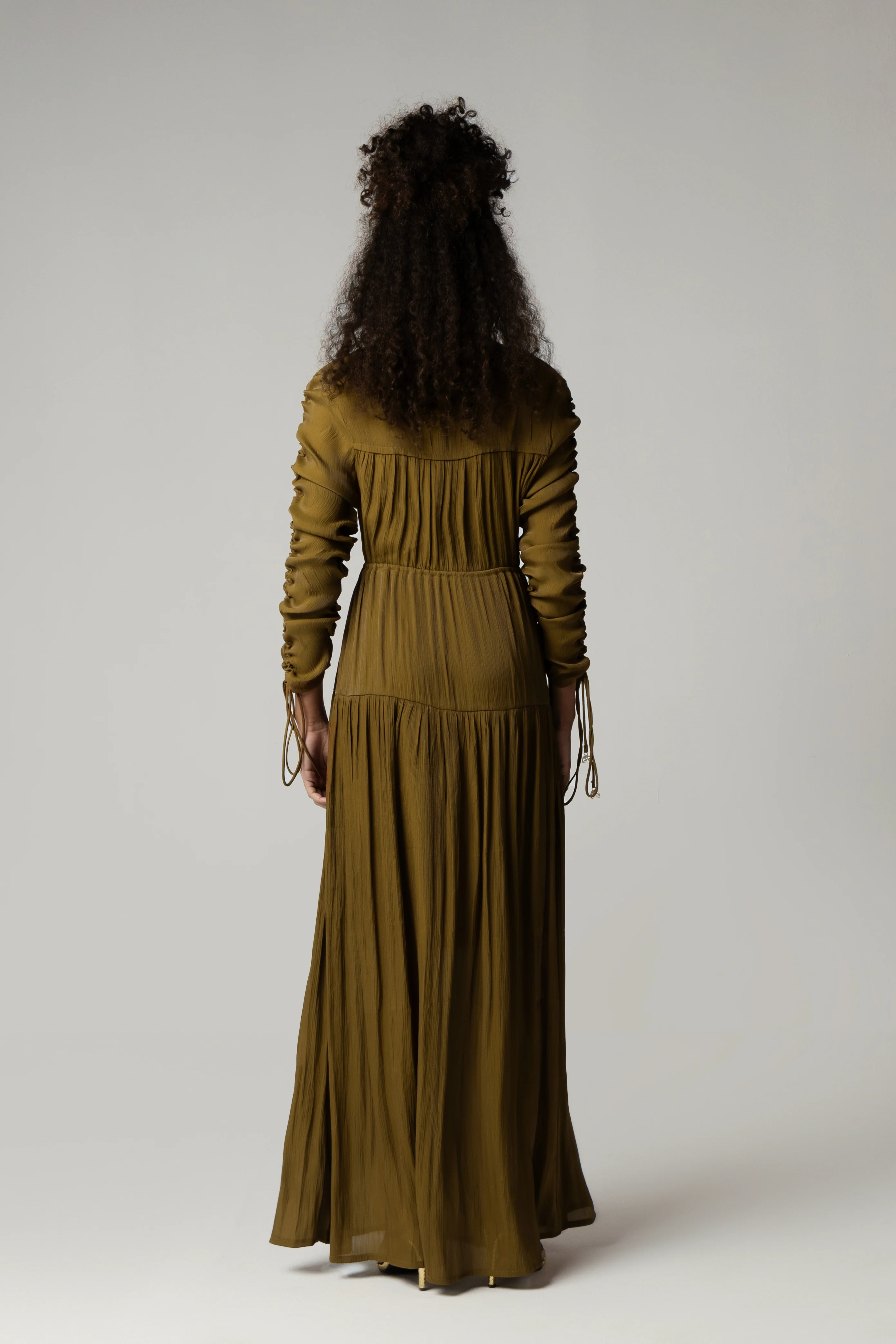 Olive Green Maxi Dress with Pearl Accents - Image 6