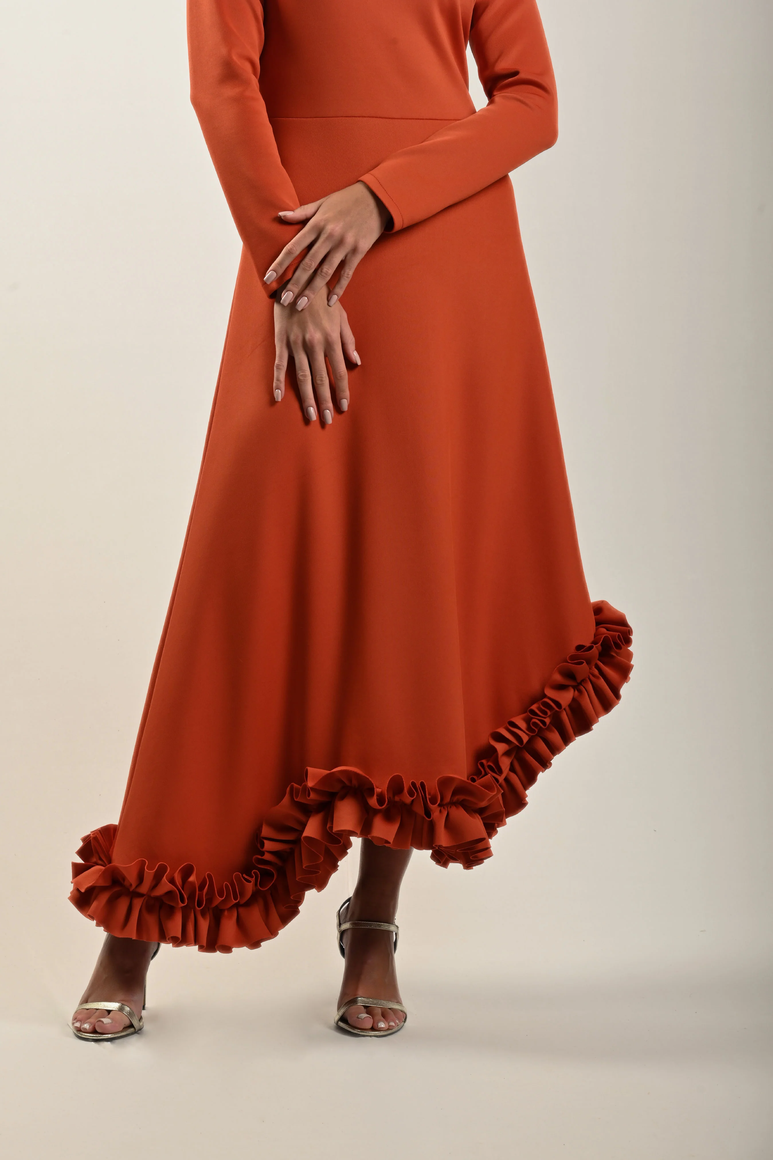 Orange Ruffled Hem Dress - Image 3