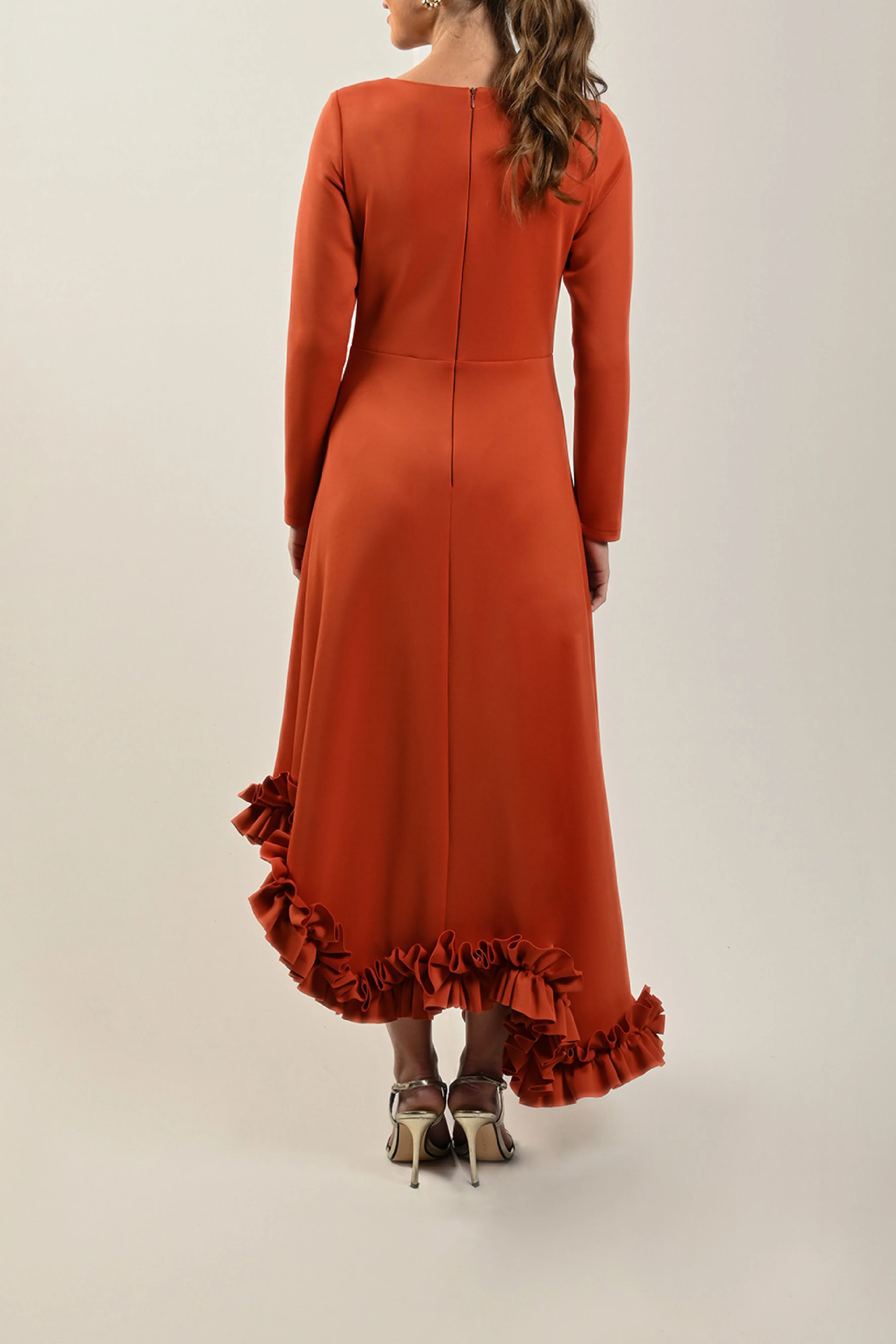 Orange Ruffled Hem Dress - Image 4