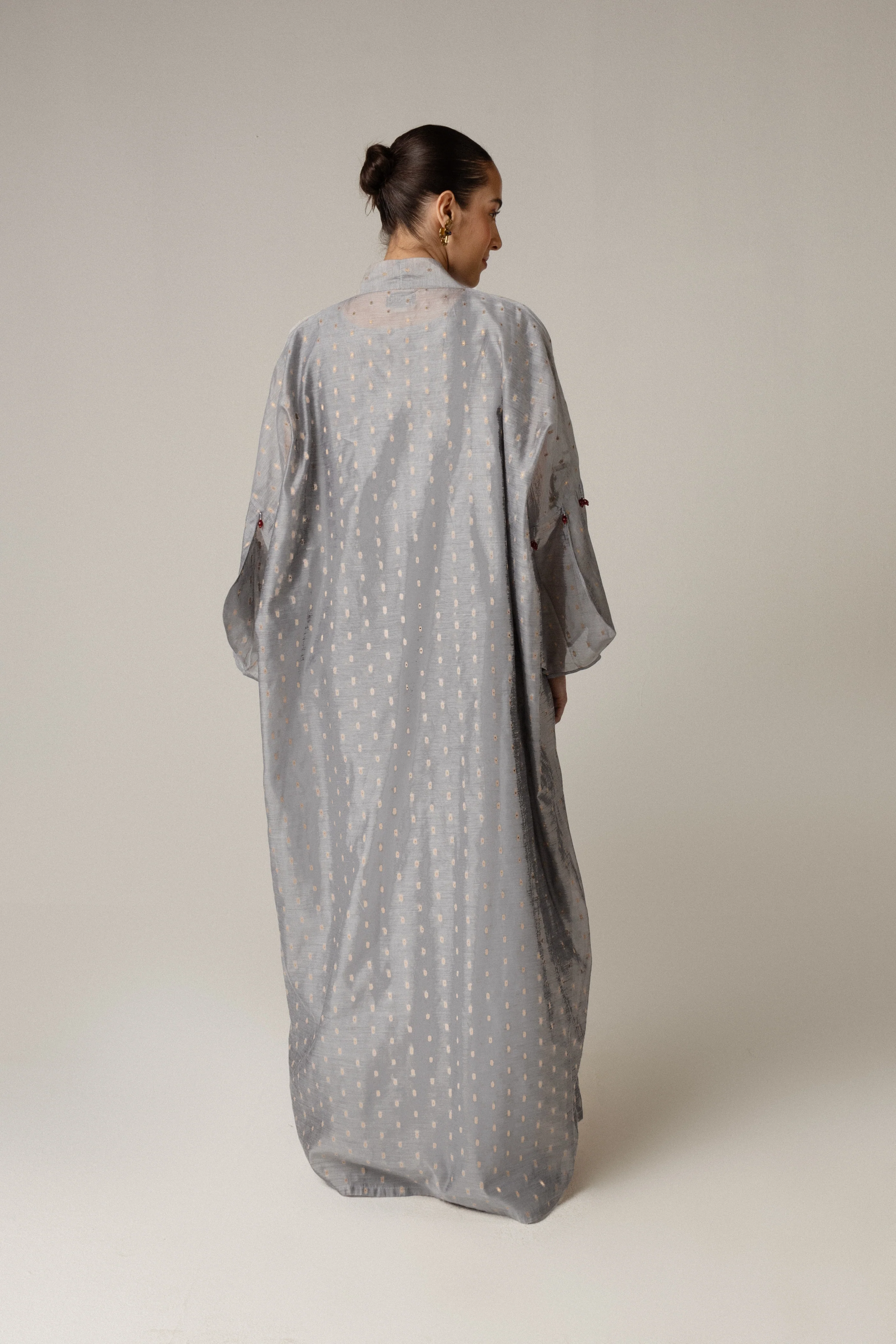 Organza Jaquard Hand Embellished Beaded Tassels Abaya Set - Image 4