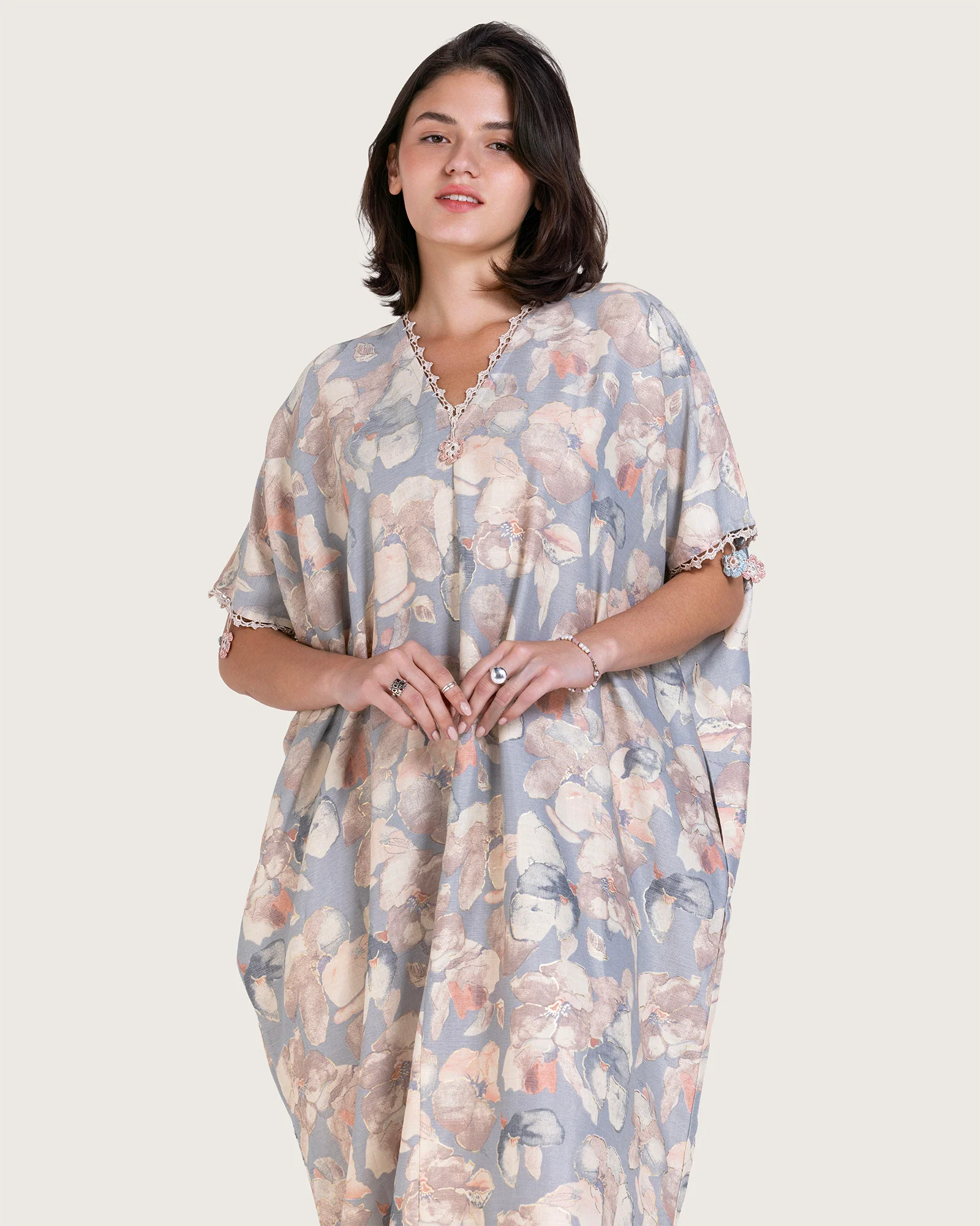Pastel Blue-Pink Loose Everyday Kaftan - Image 5
