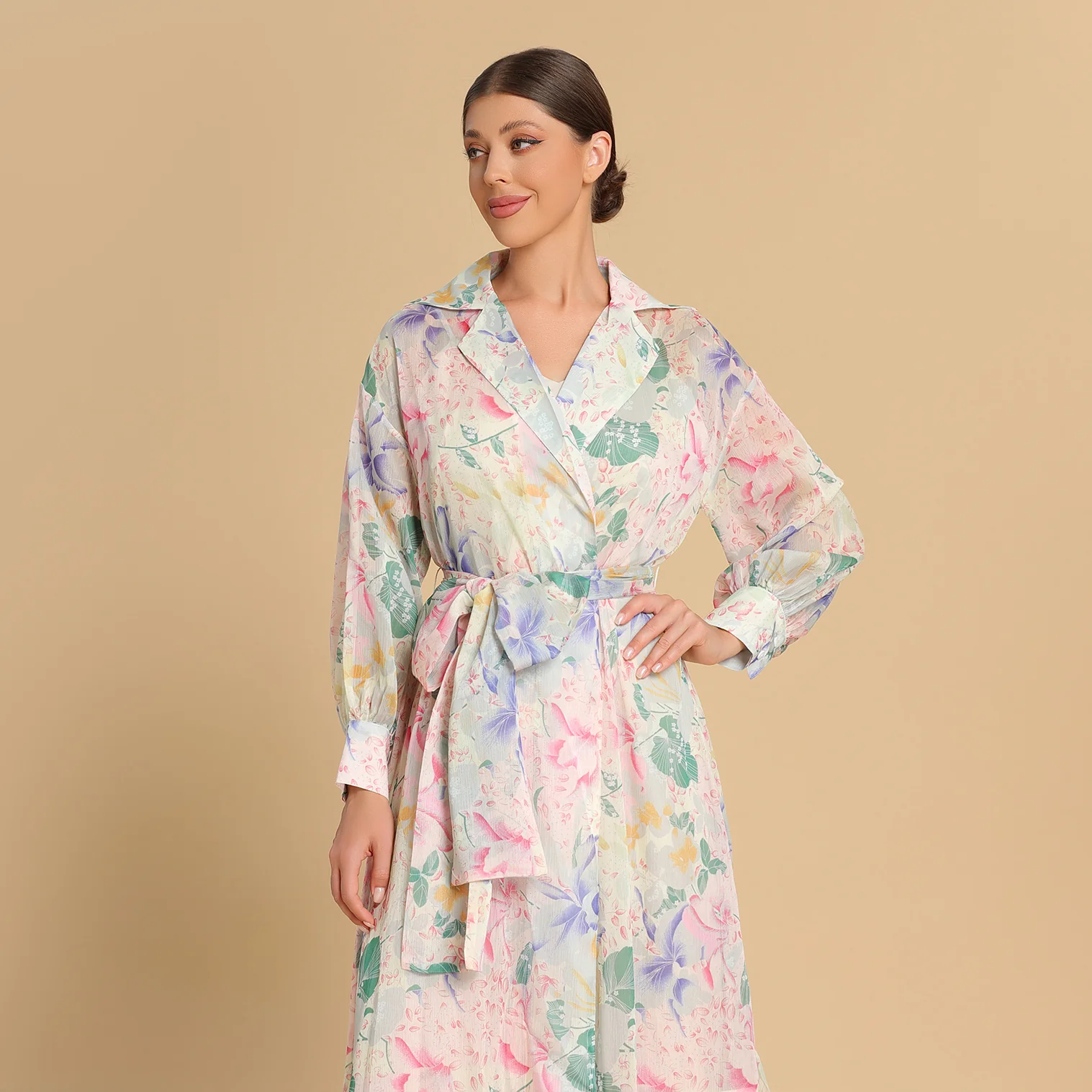 Pastel Floral Chiffon wrap Dress - Image 3