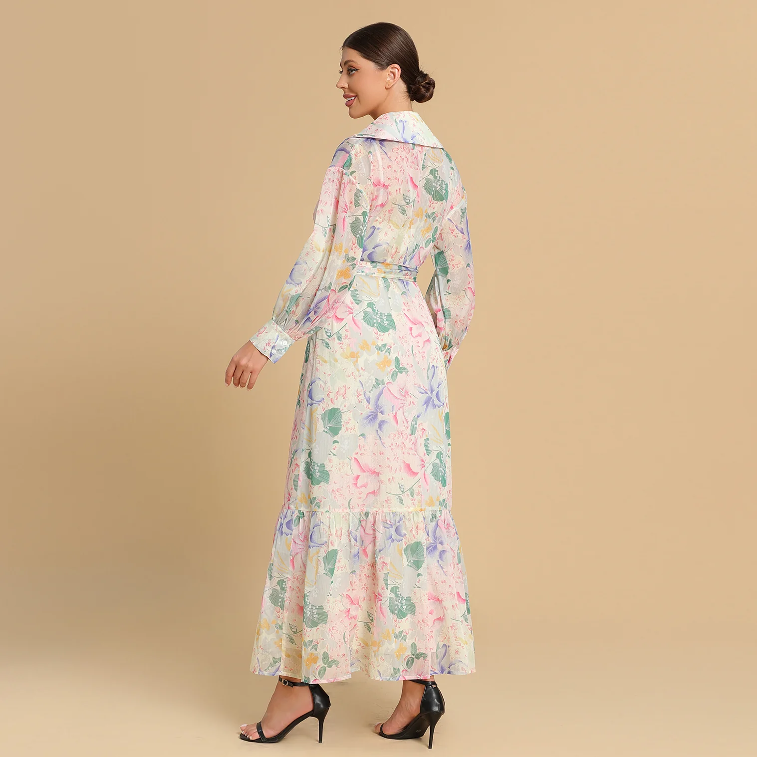 Pastel Floral Chiffon wrap Dress - Image 4