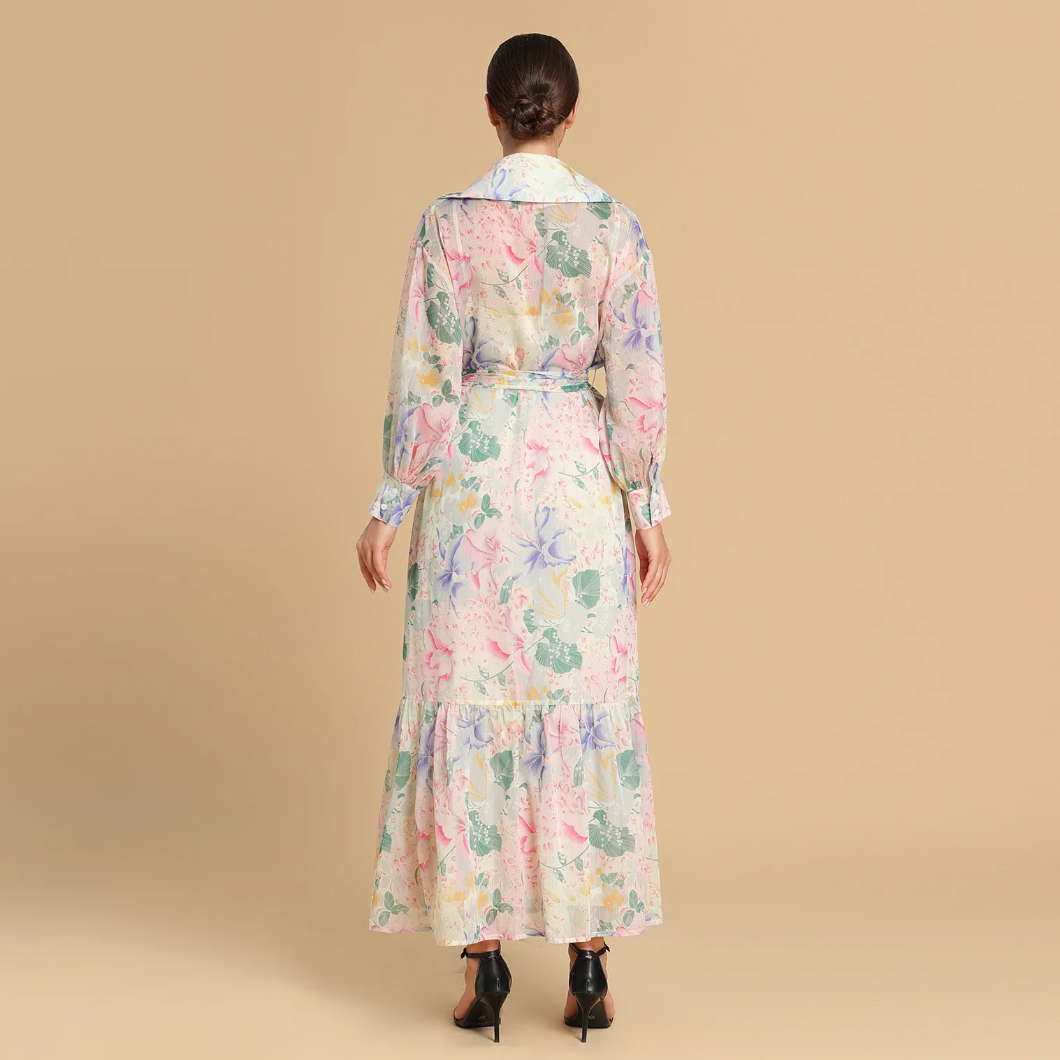 Pastel Floral Chiffon wrap Dress - Image 5