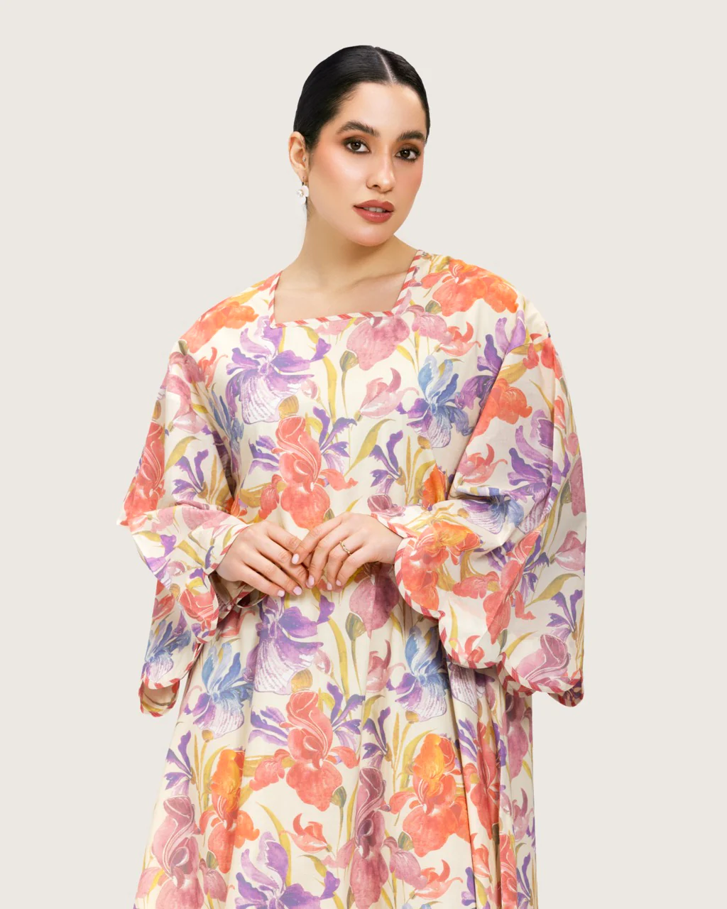 Peach Floral Maxi Dress with Square Neckline - Image 11