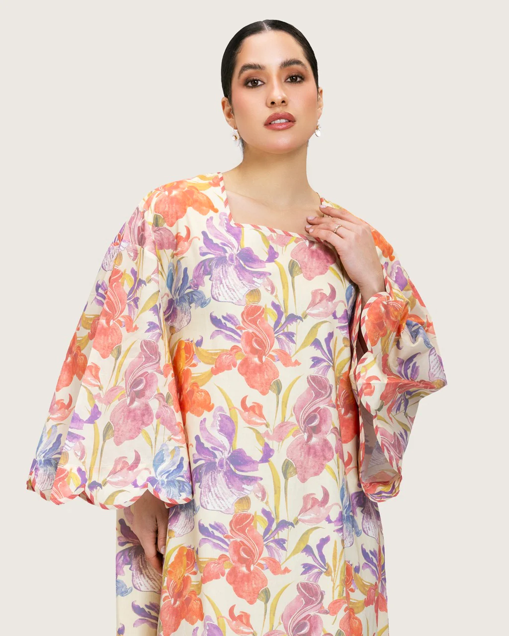 Peach Floral Maxi Dress with Square Neckline - Image 12