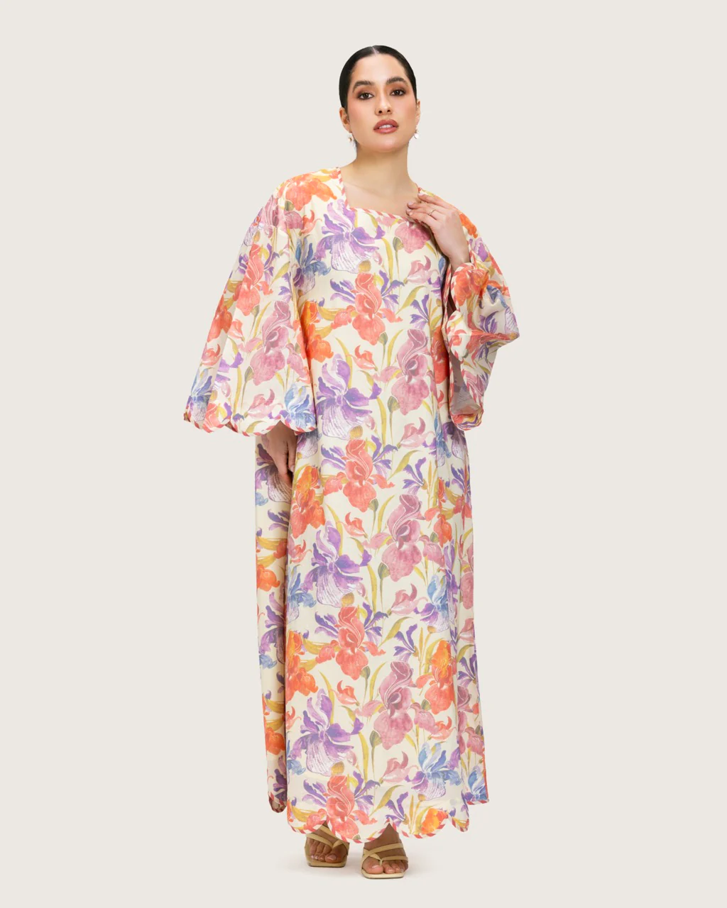 Peach Floral Maxi Dress with Square Neckline - Image 4