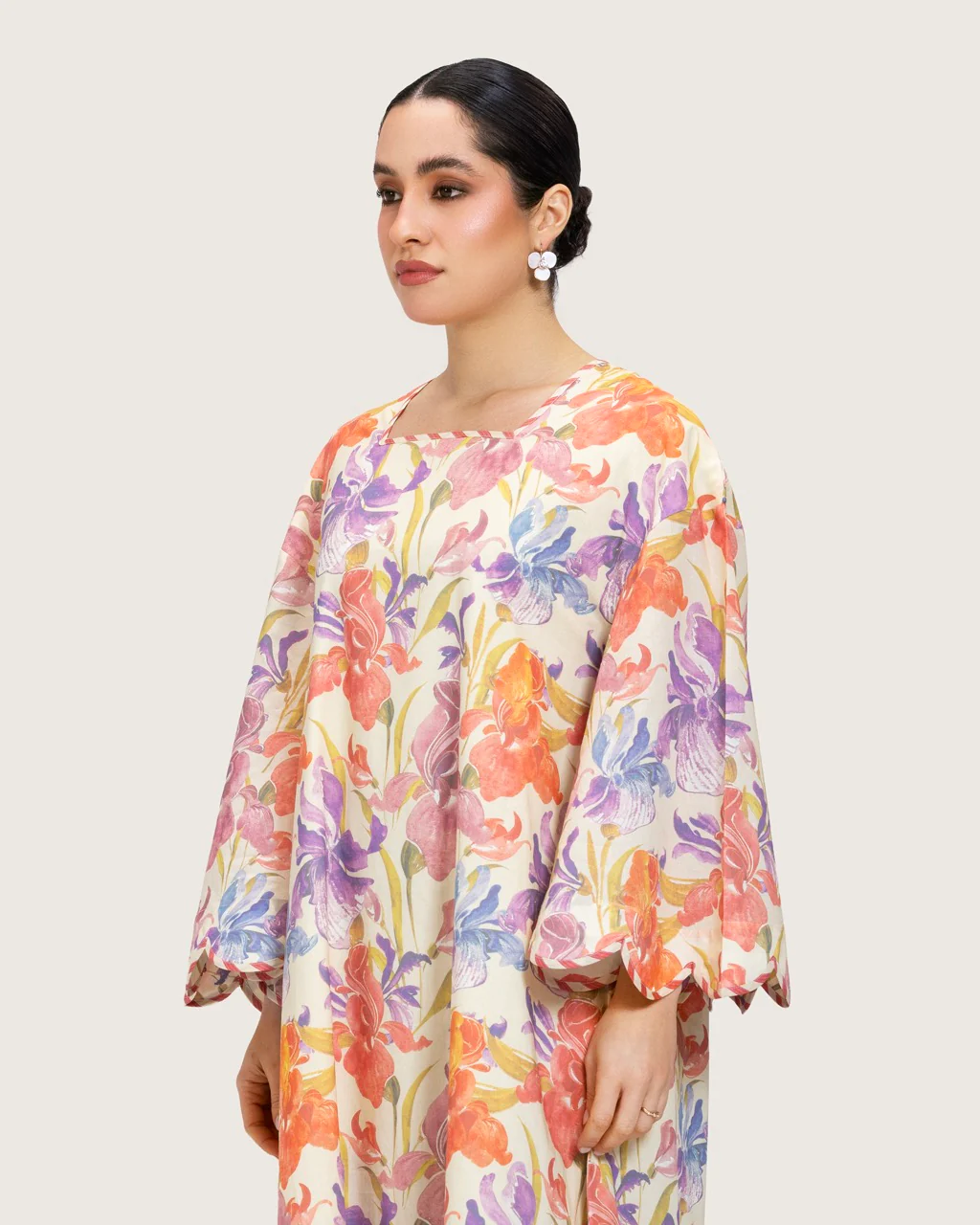 Peach Floral Maxi Dress with Square Neckline - Image 5