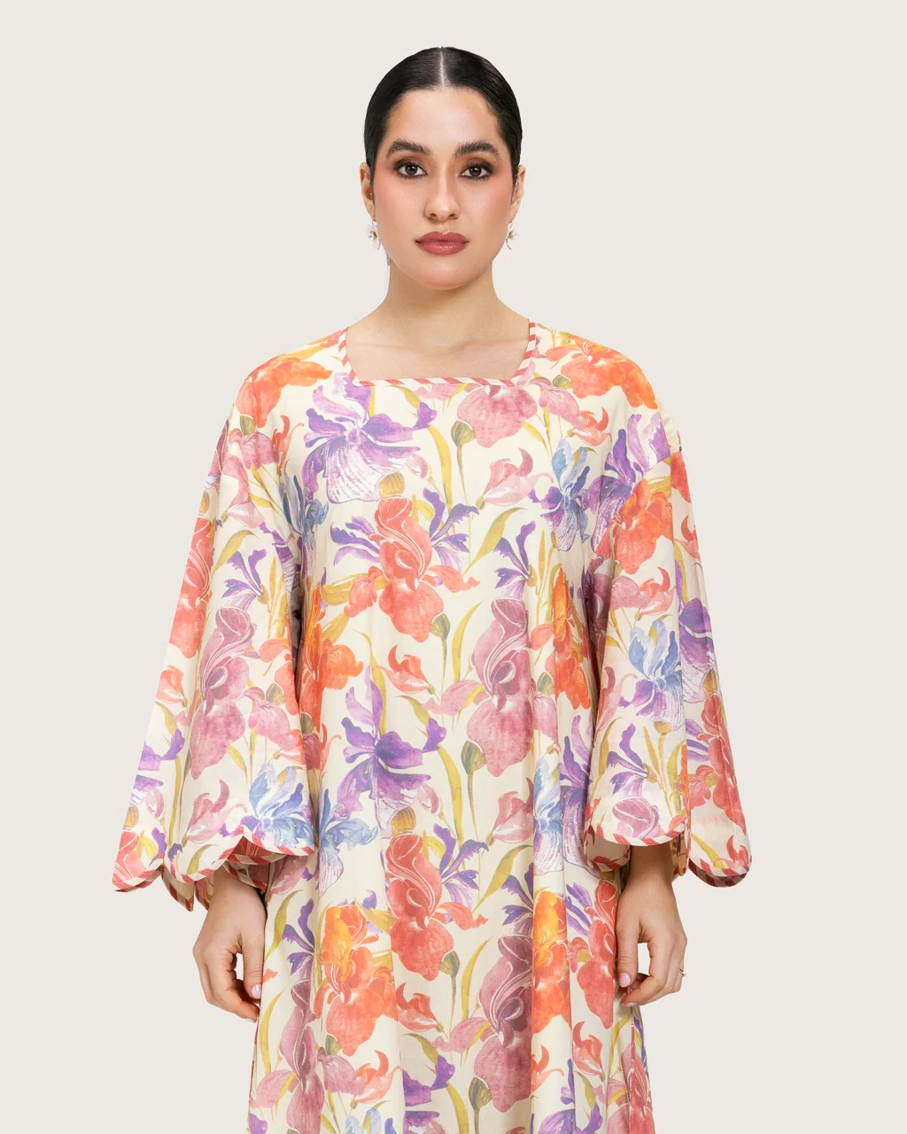 Peach Floral Maxi Dress with Square Neckline - Image 6