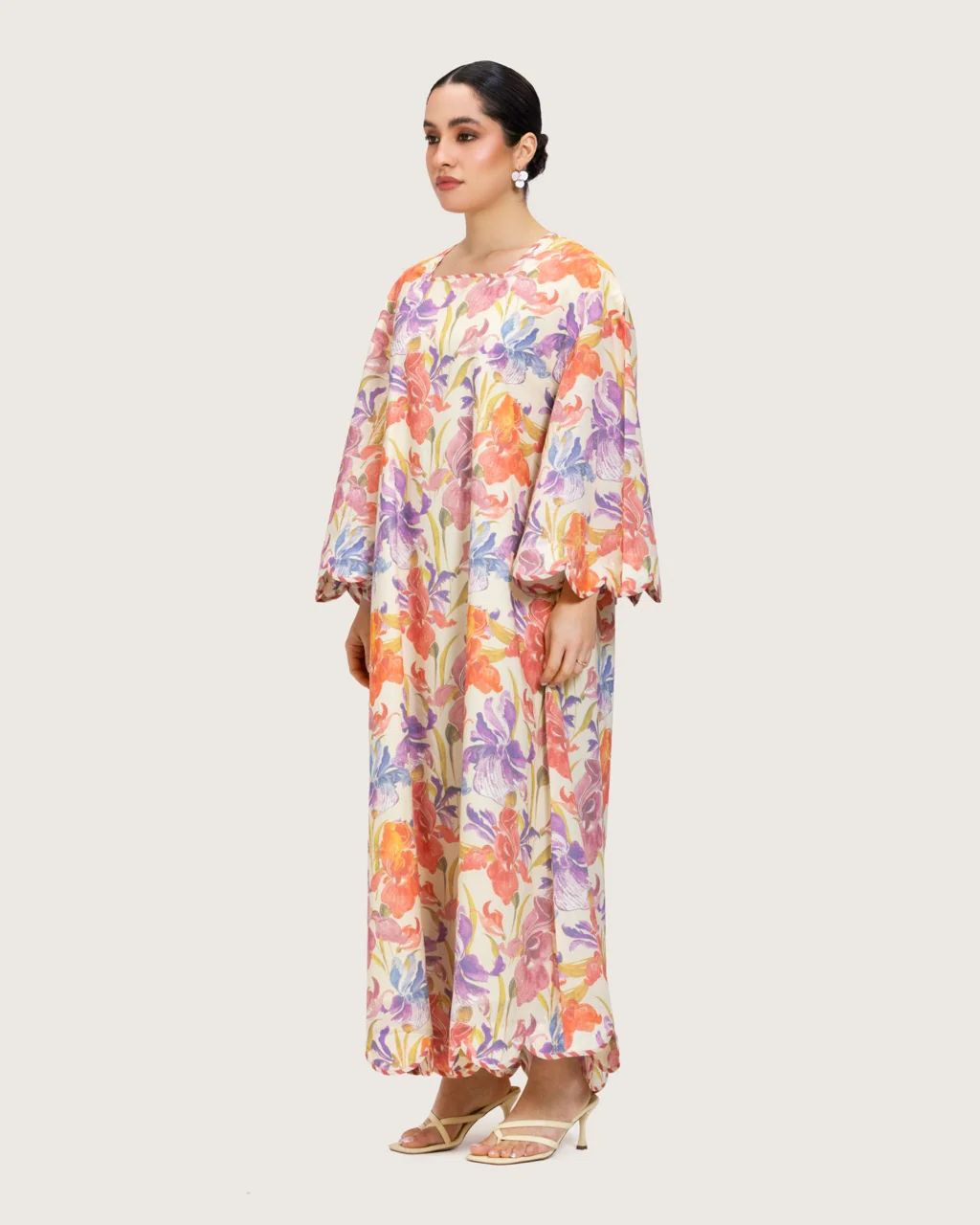 Peach Floral Maxi Dress with Square Neckline - Image 7