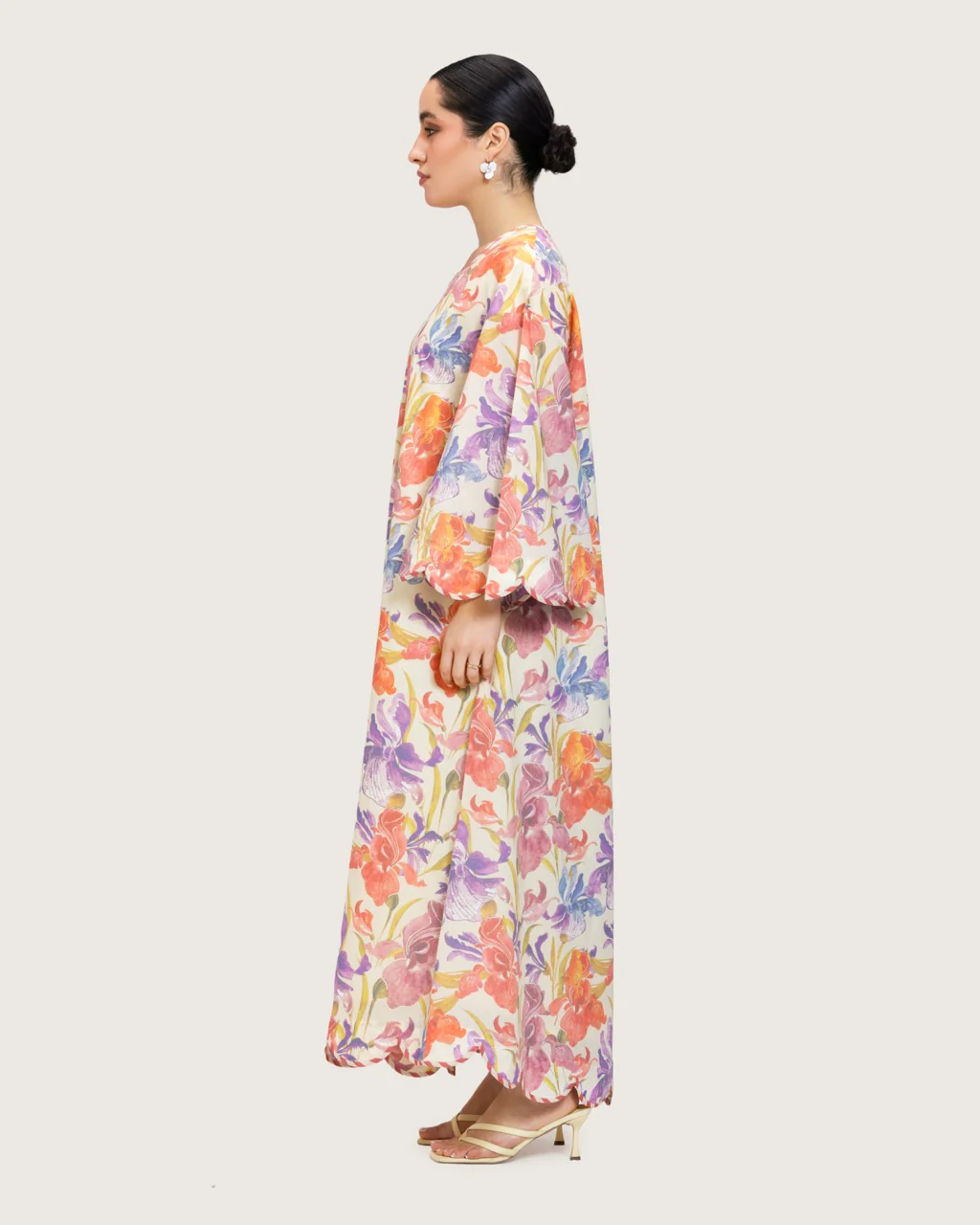 Peach Floral Maxi Dress with Square Neckline - Image 8