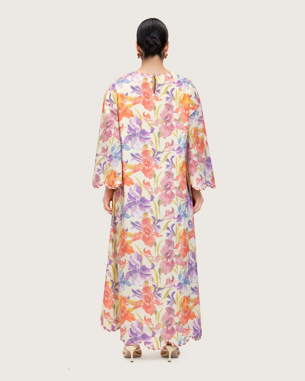 Peach Floral Maxi Dress with Square Neckline - Image 9