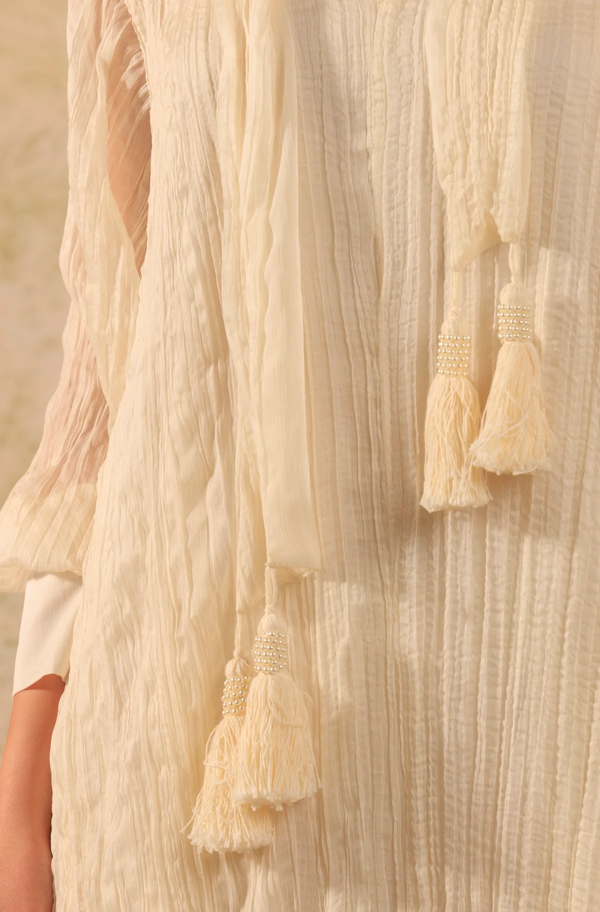 Pearl Off-White Crinkled Chiffon Shirt Dress - Image 3