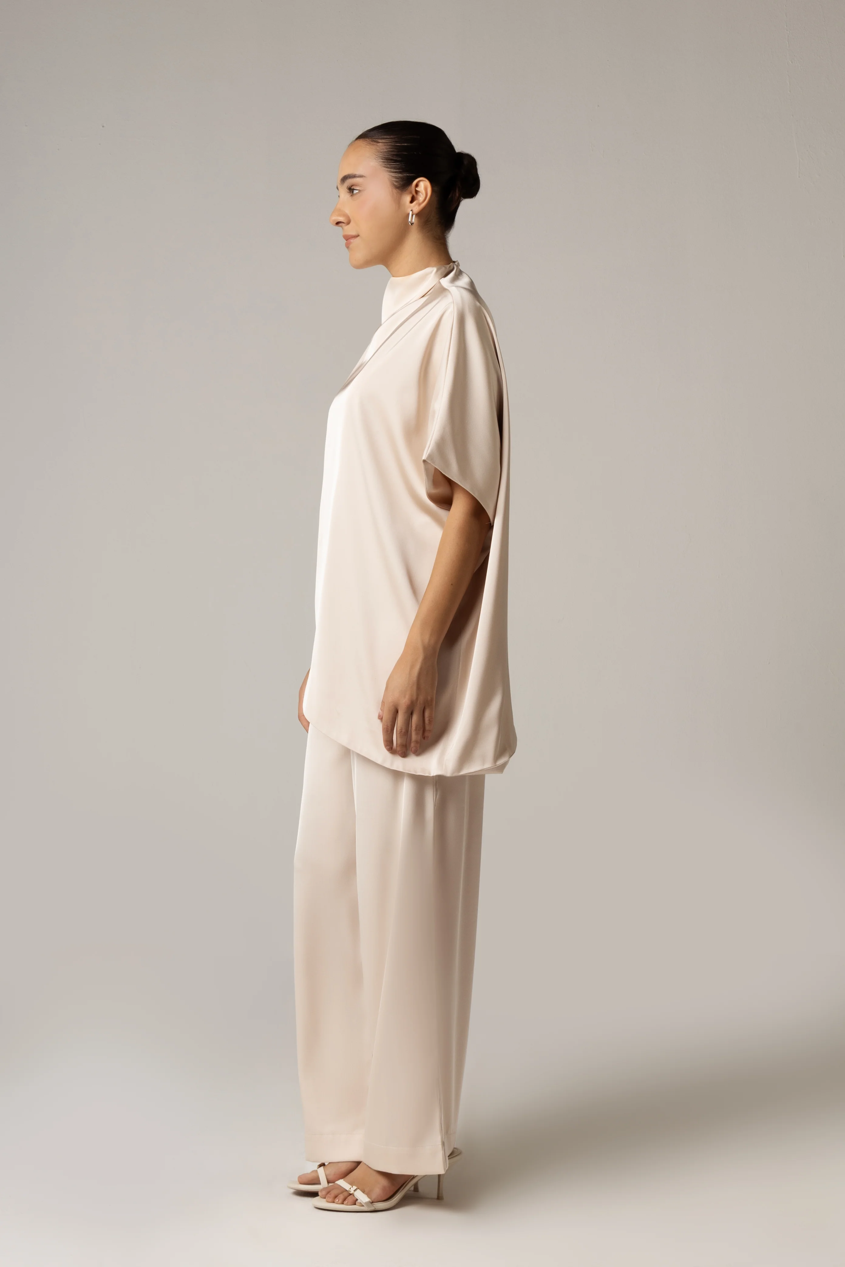 Pearl Satin Asymmetrical Top  and Pant Set - Image 3