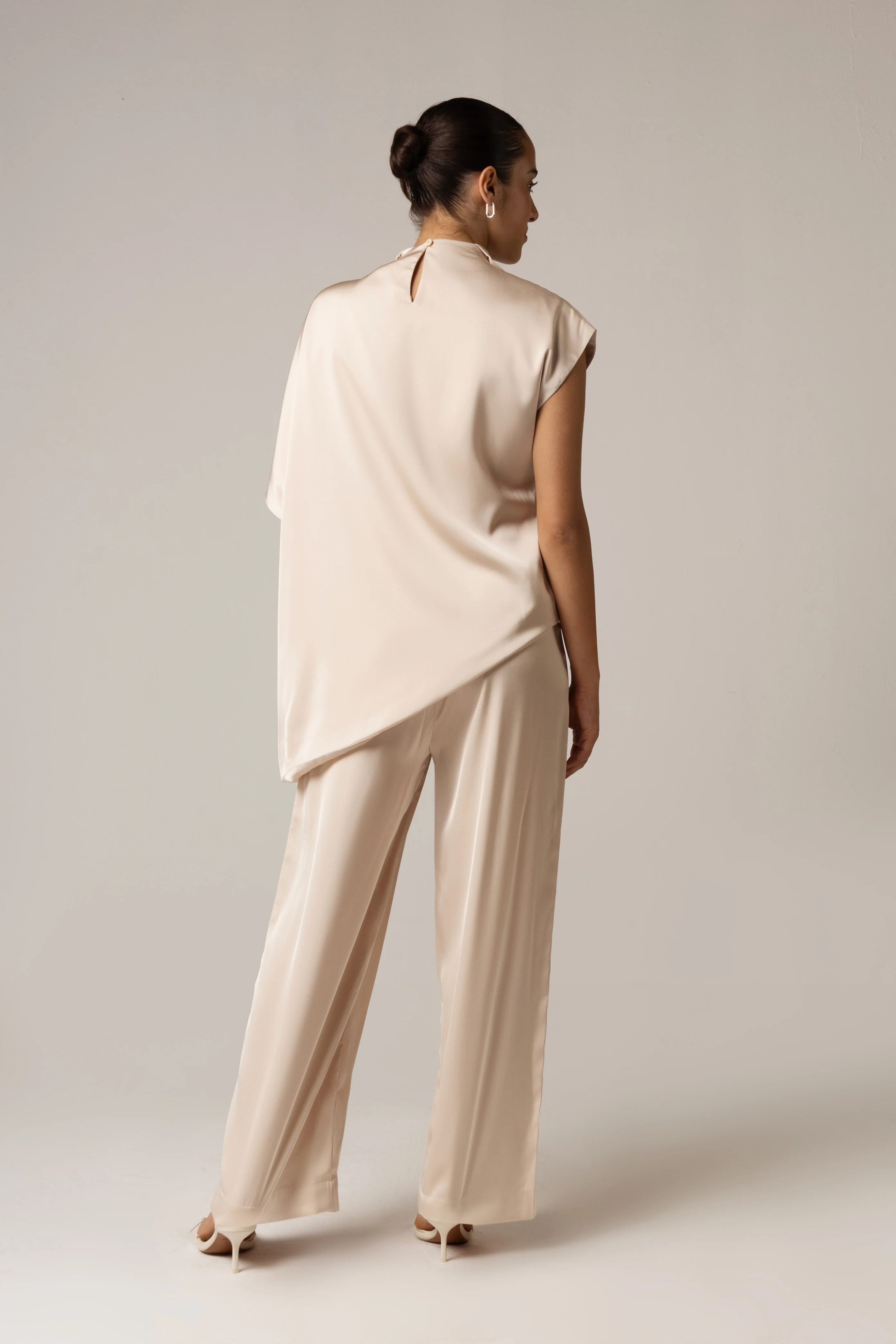Pearl Satin Asymmetrical Top  and Pant Set - Image 4