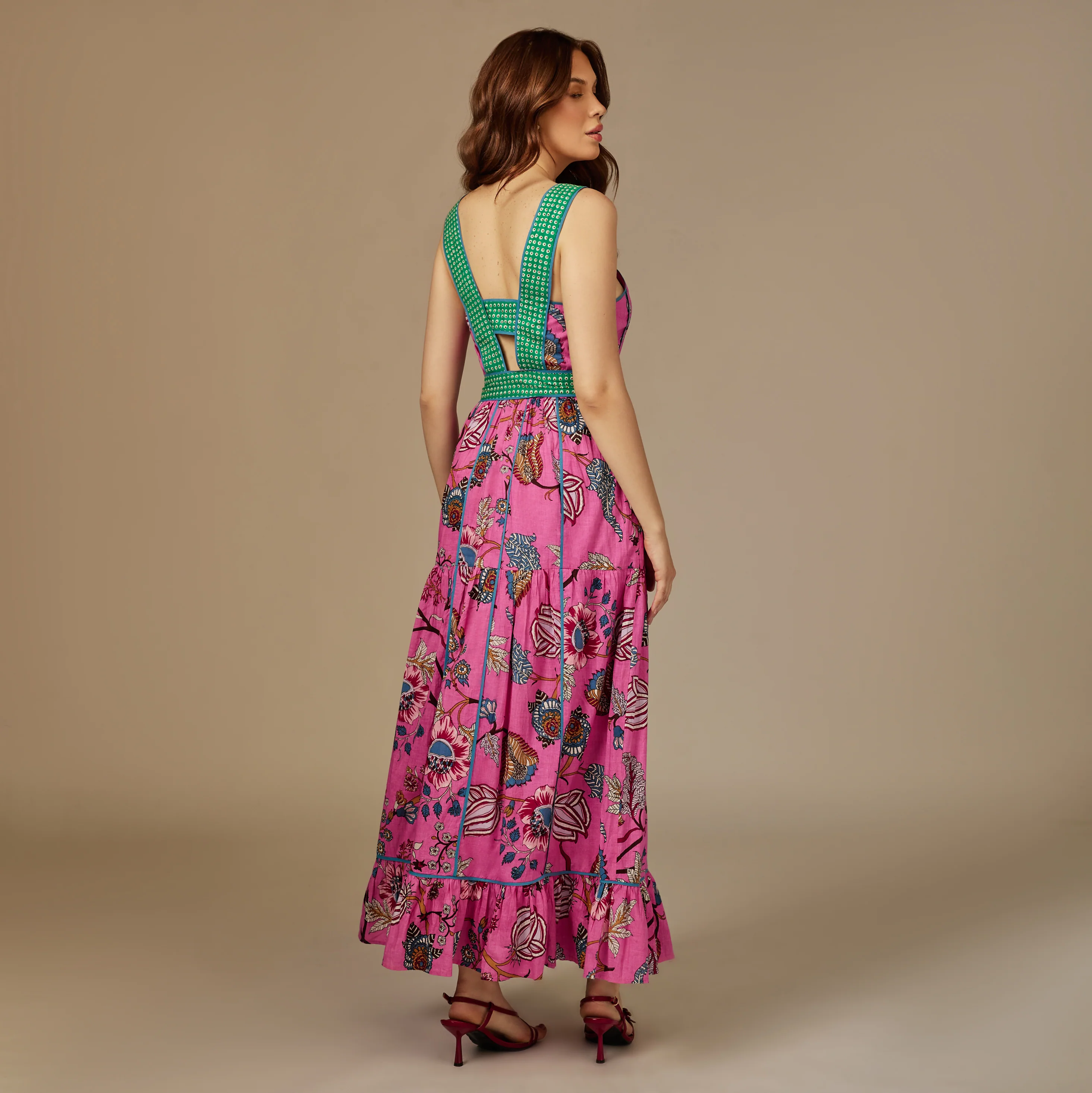 Pink Garden Cotton Maxi Dress - Image 6