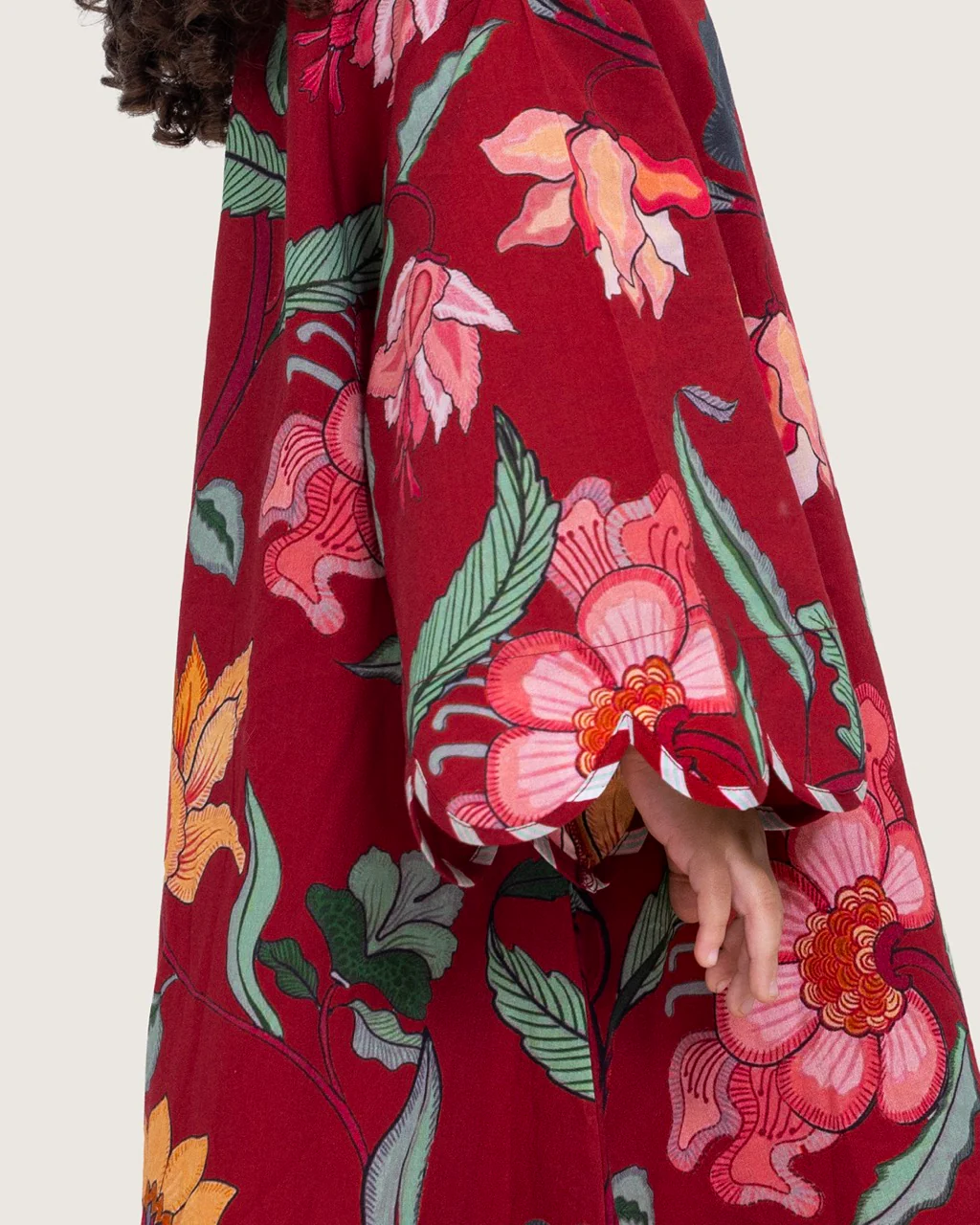 Printed Cotton Kids Dress with Relaxed Fit and Scalloped Edges - Burgundy - Image 5