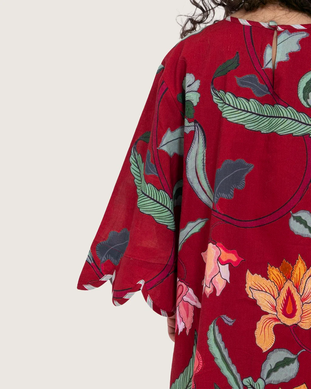 Printed Cotton Kids Dress with Relaxed Fit and Scalloped Edges - Burgundy - Image 8