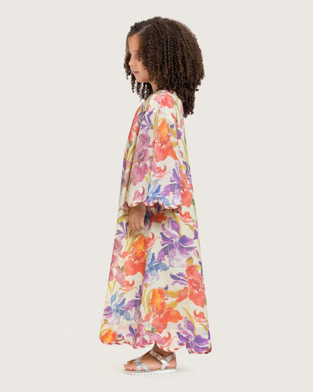 Printed Cotton Kids Dress with Relaxed Fit and Scalloped Edges - Peach - Image 3
