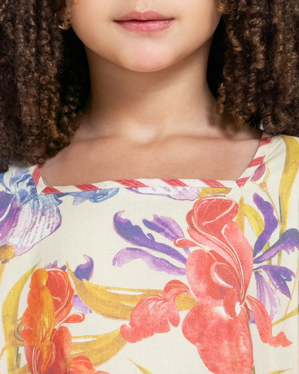 Printed Cotton Kids Dress with Relaxed Fit and Scalloped Edges - Peach - Image 4