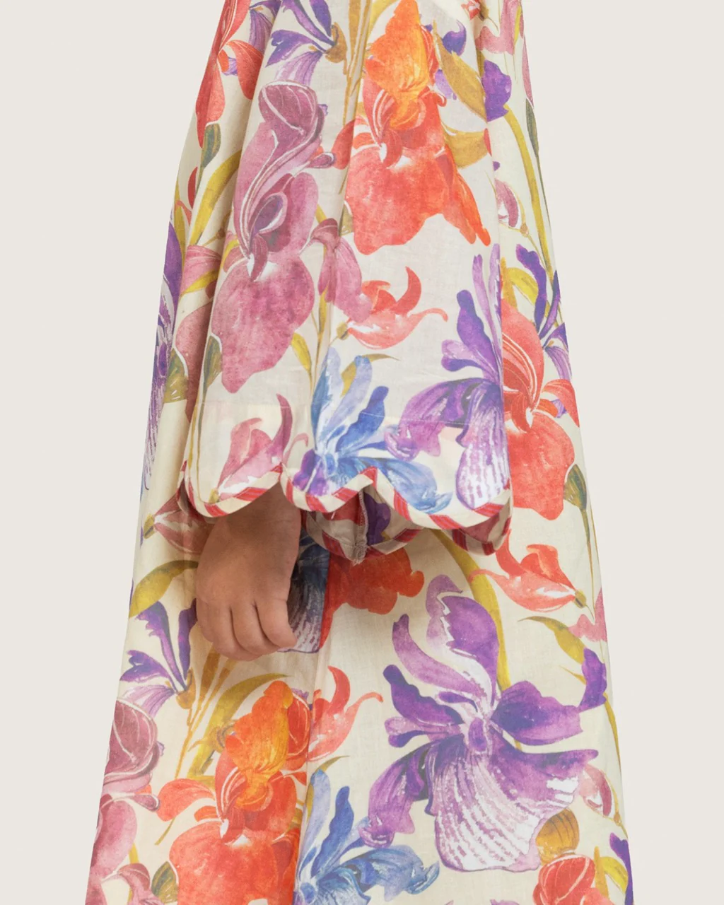 Printed Cotton Kids Dress with Relaxed Fit and Scalloped Edges - Peach - Image 5