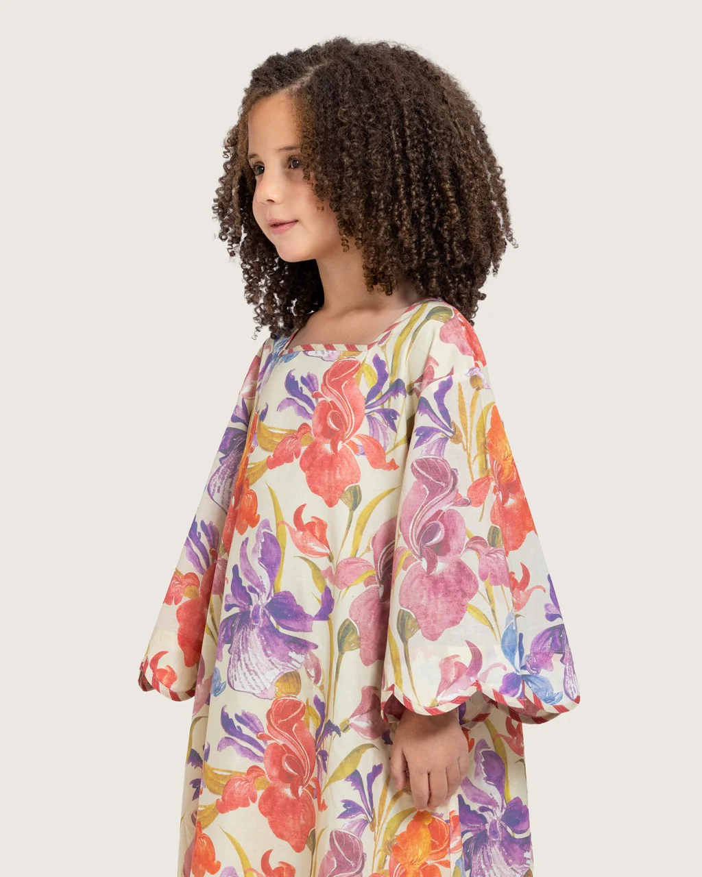 Printed Cotton Kids Dress with Relaxed Fit and Scalloped Edges - Peach - Image 7