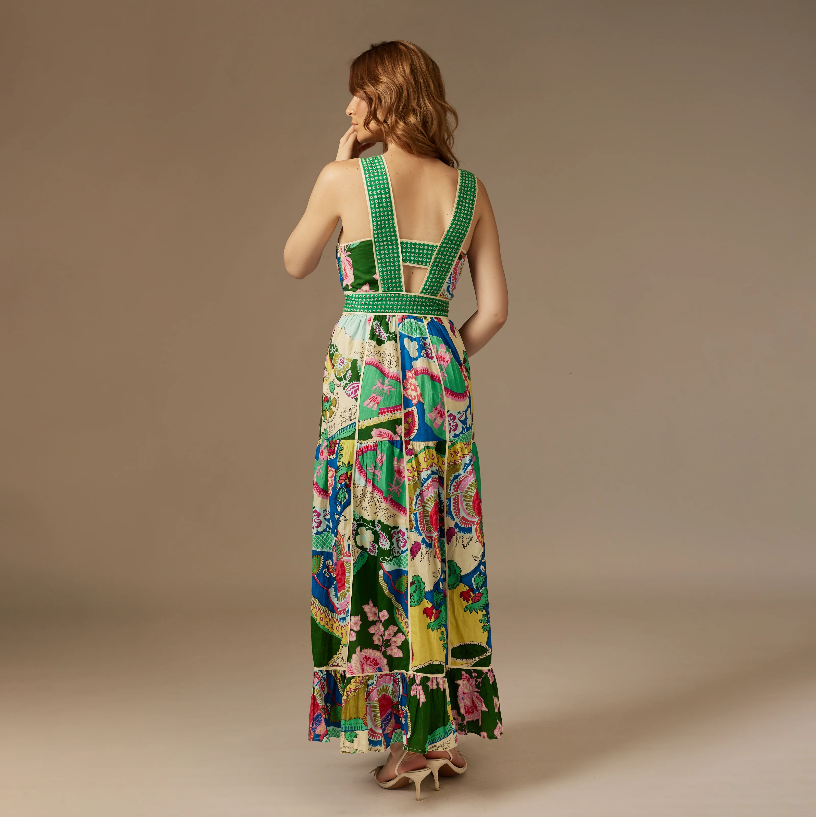 Green Printed Cotton Maxi Dress - Image 2