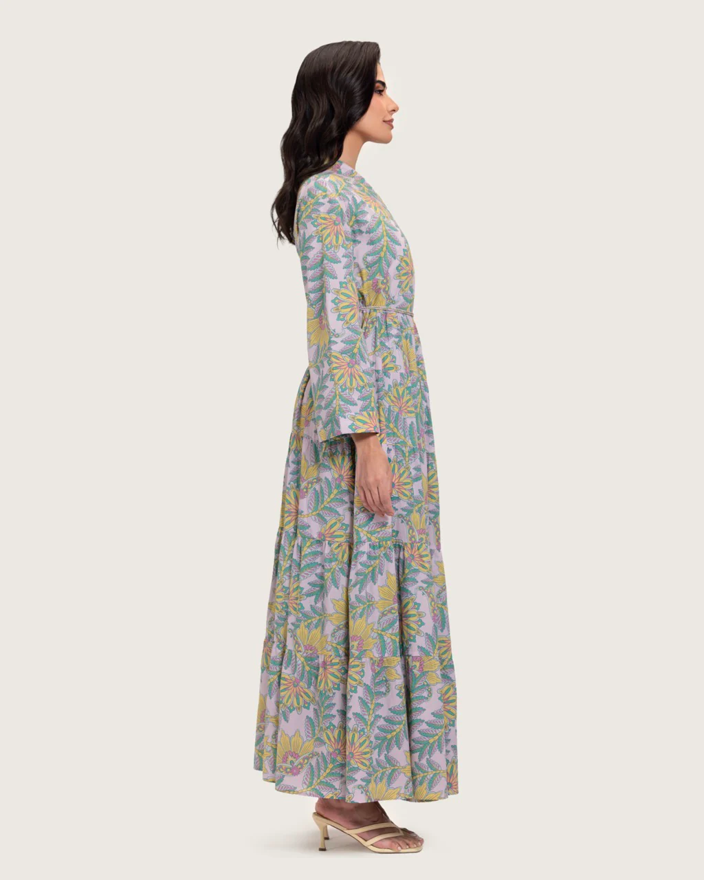 Printed Maxi Wrap dress with Tie Waist & Tassels - Image 4
