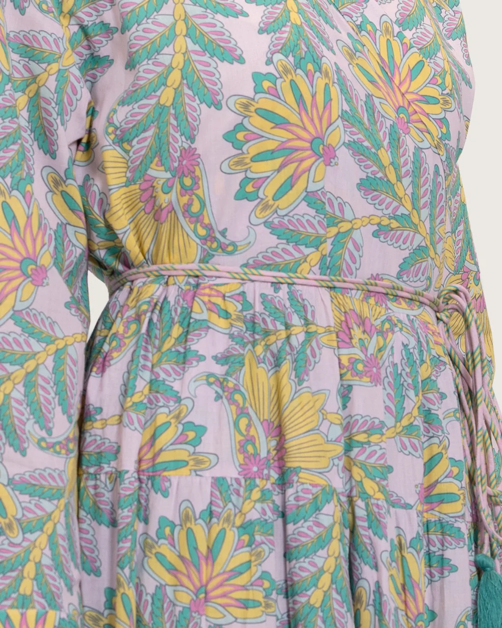 Printed Maxi Wrap dress with Tie Waist & Tassels - Image 7