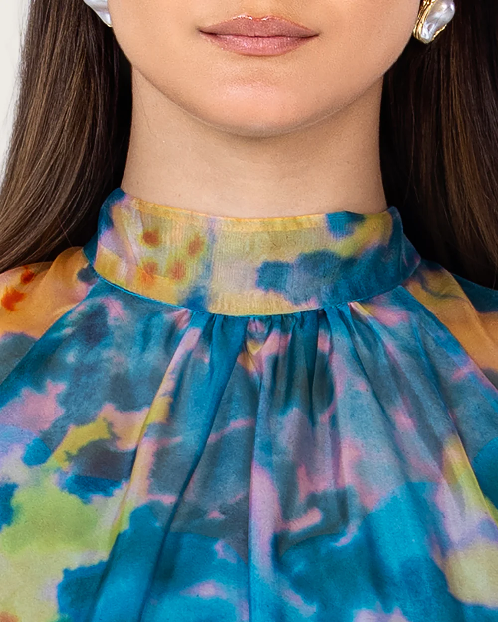 Printed Organza Maxi Dress with Back Bow Tie - Image 2