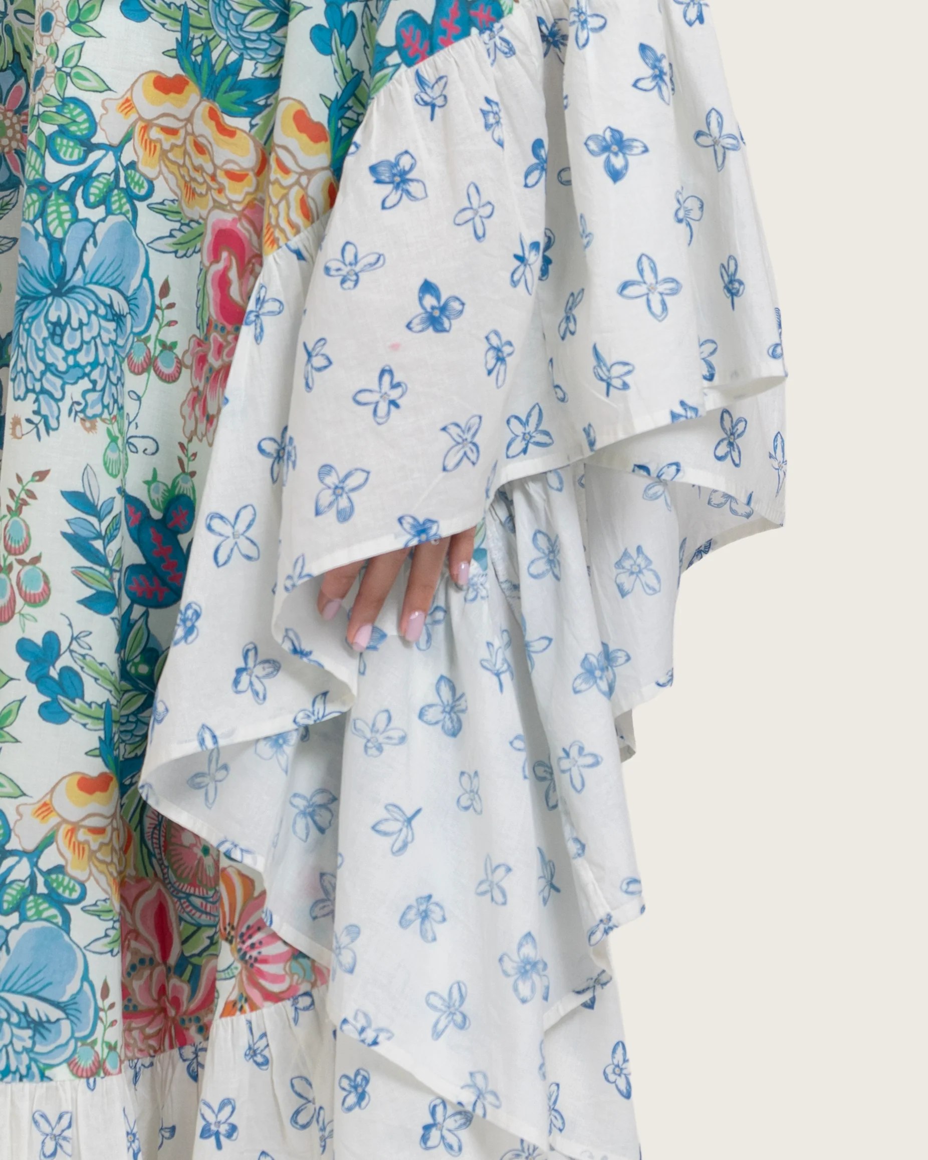 Printed Ruffle Trimmed Kaftan with Tie Neck & Tassels - Image 5
