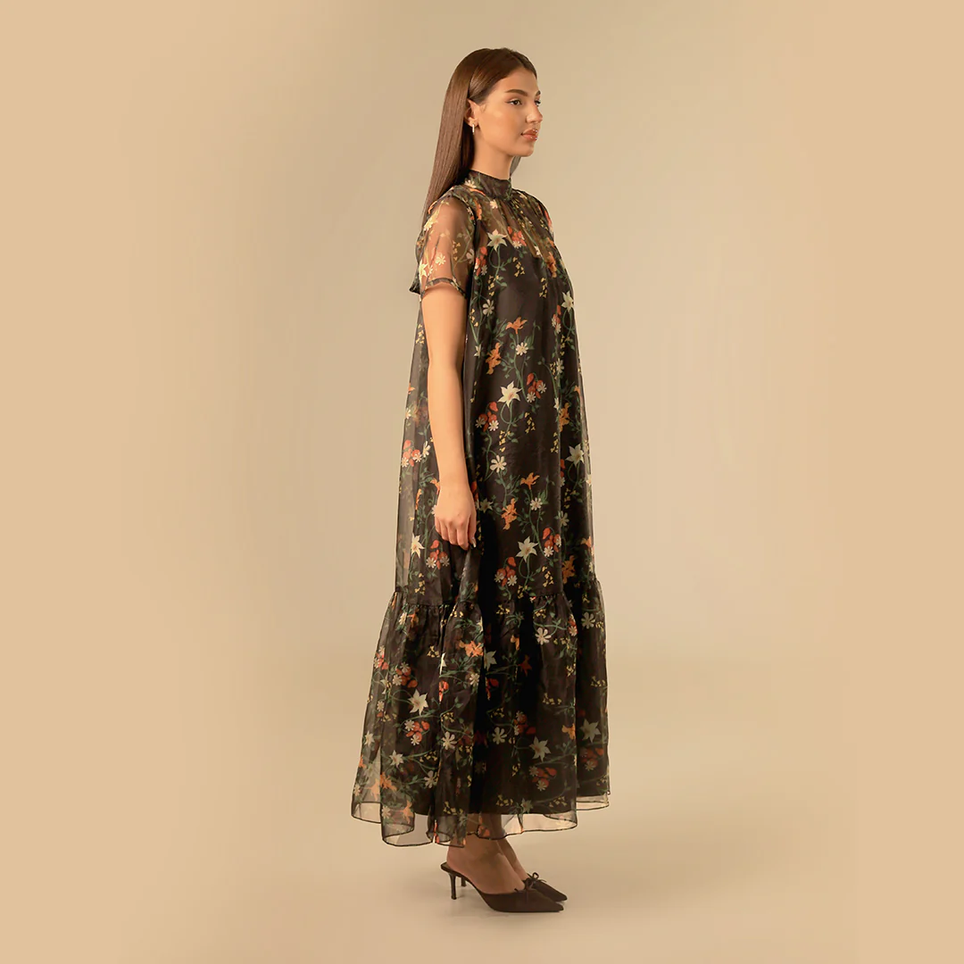 Printed sheer soft organza dress - Image 3