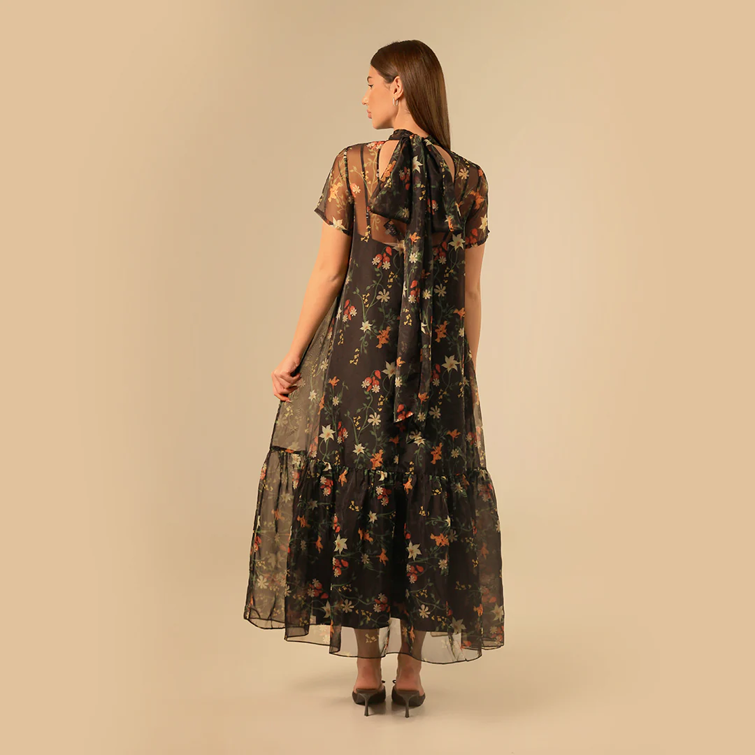 Printed sheer soft organza dress - Image 4