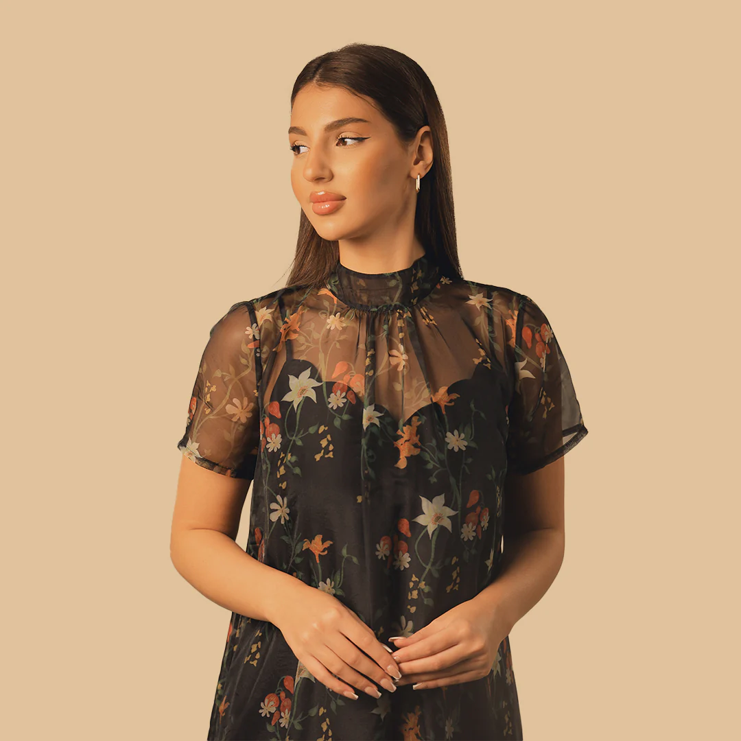 Printed sheer soft organza dress - Image 5