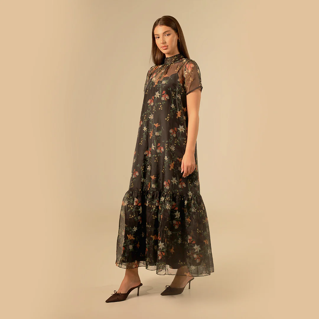 Printed sheer soft organza dress - Image 7