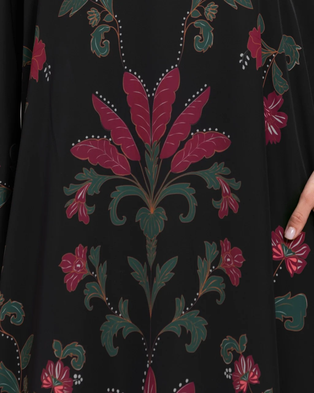 Satin Black Botanical Printed Kaftan - Image 4