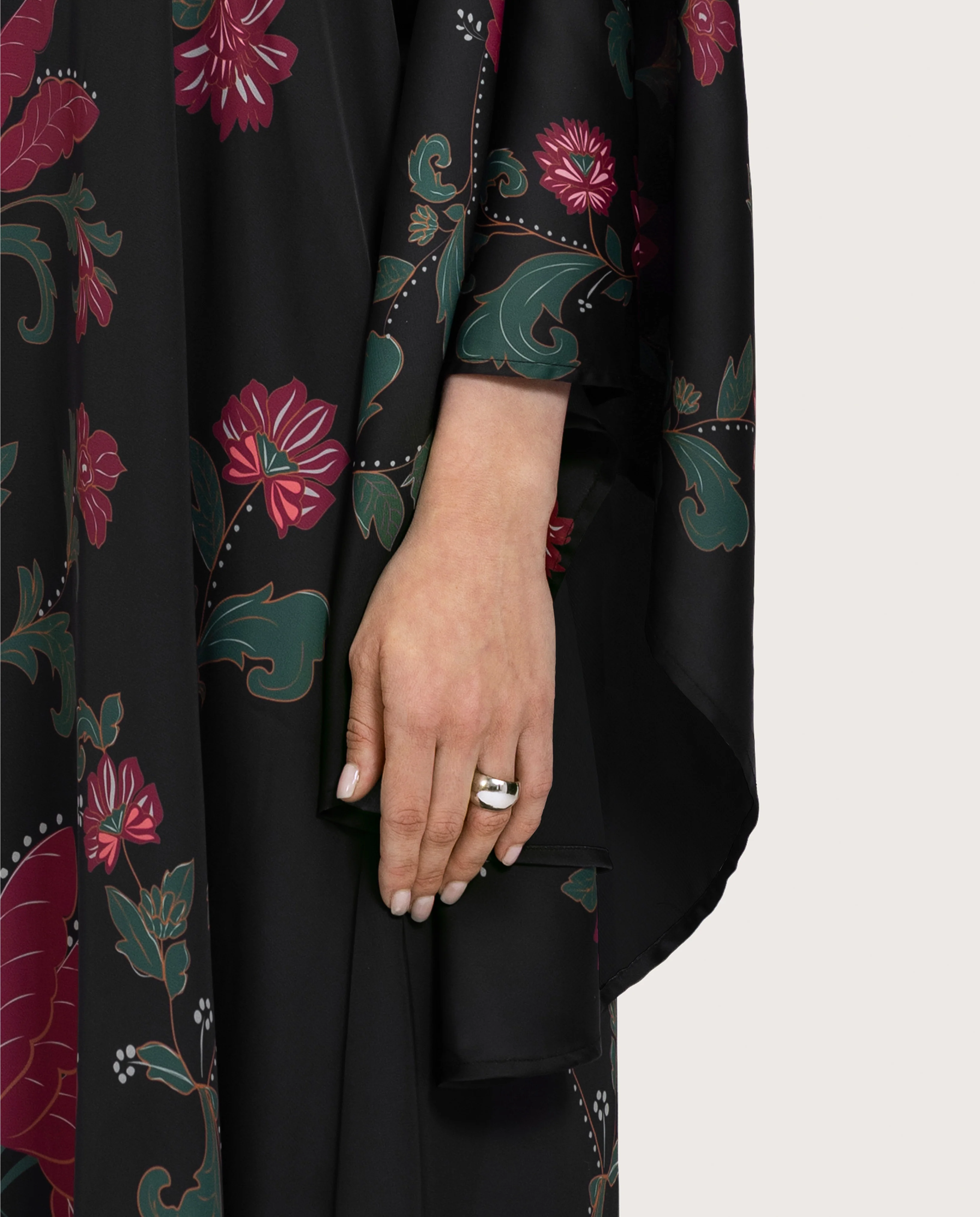 Satin Black Botanical Printed Kaftan - Image 5