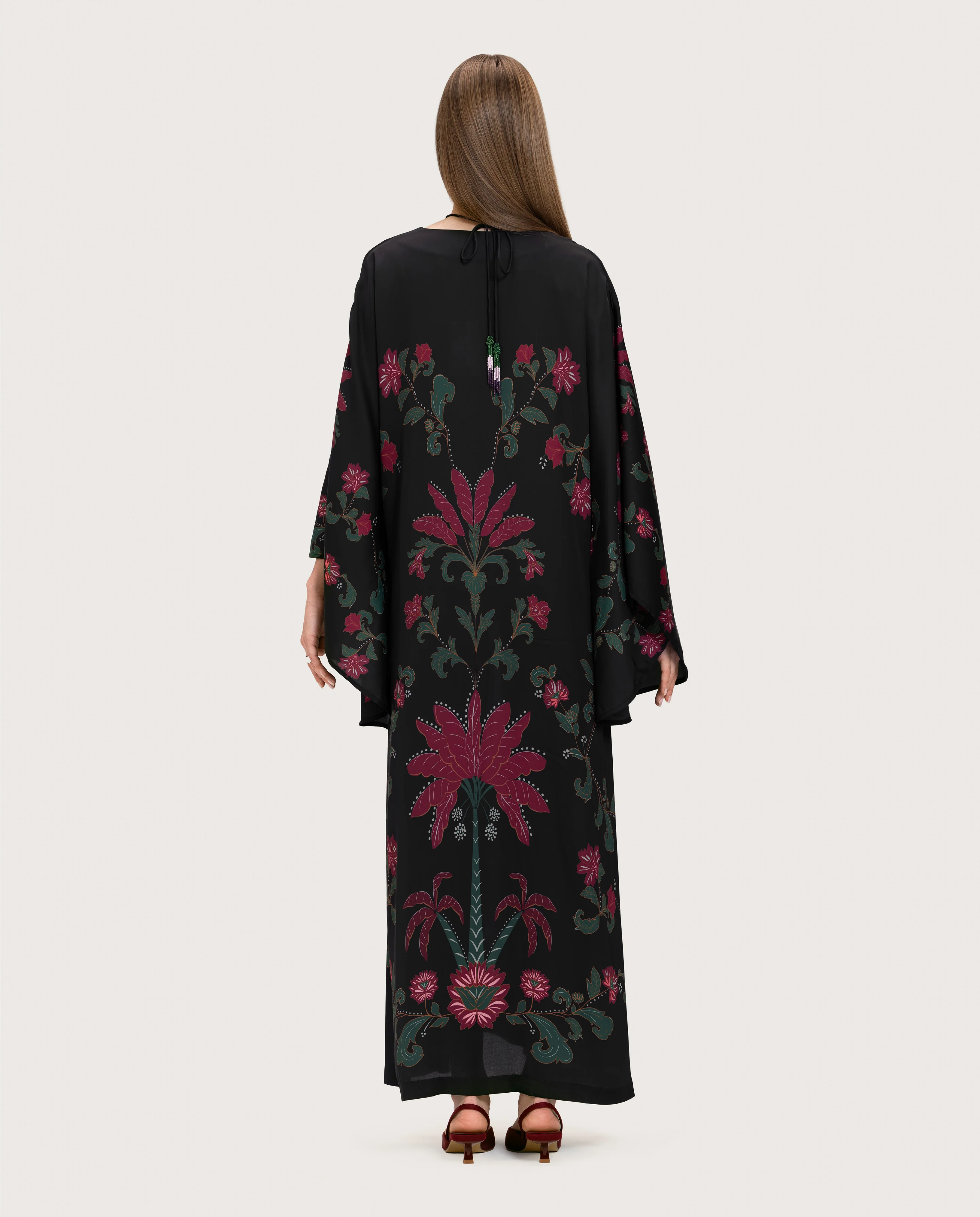 Satin Black Botanical Printed Kaftan - Image 8