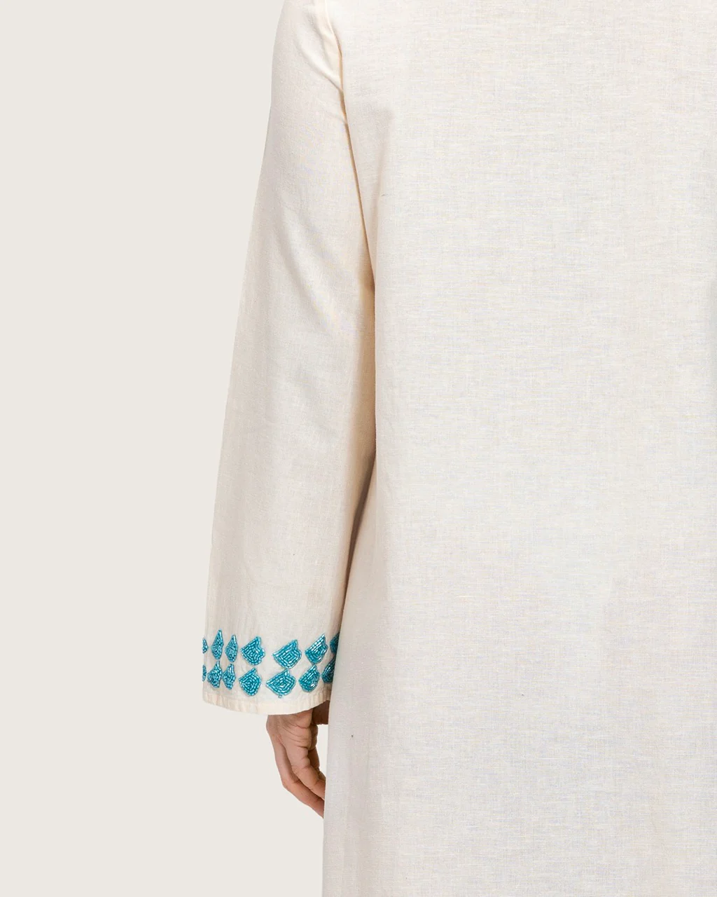 Soft Melon Linen Kaftan with Hand Embellishments and Scalloped Edges - Image 7