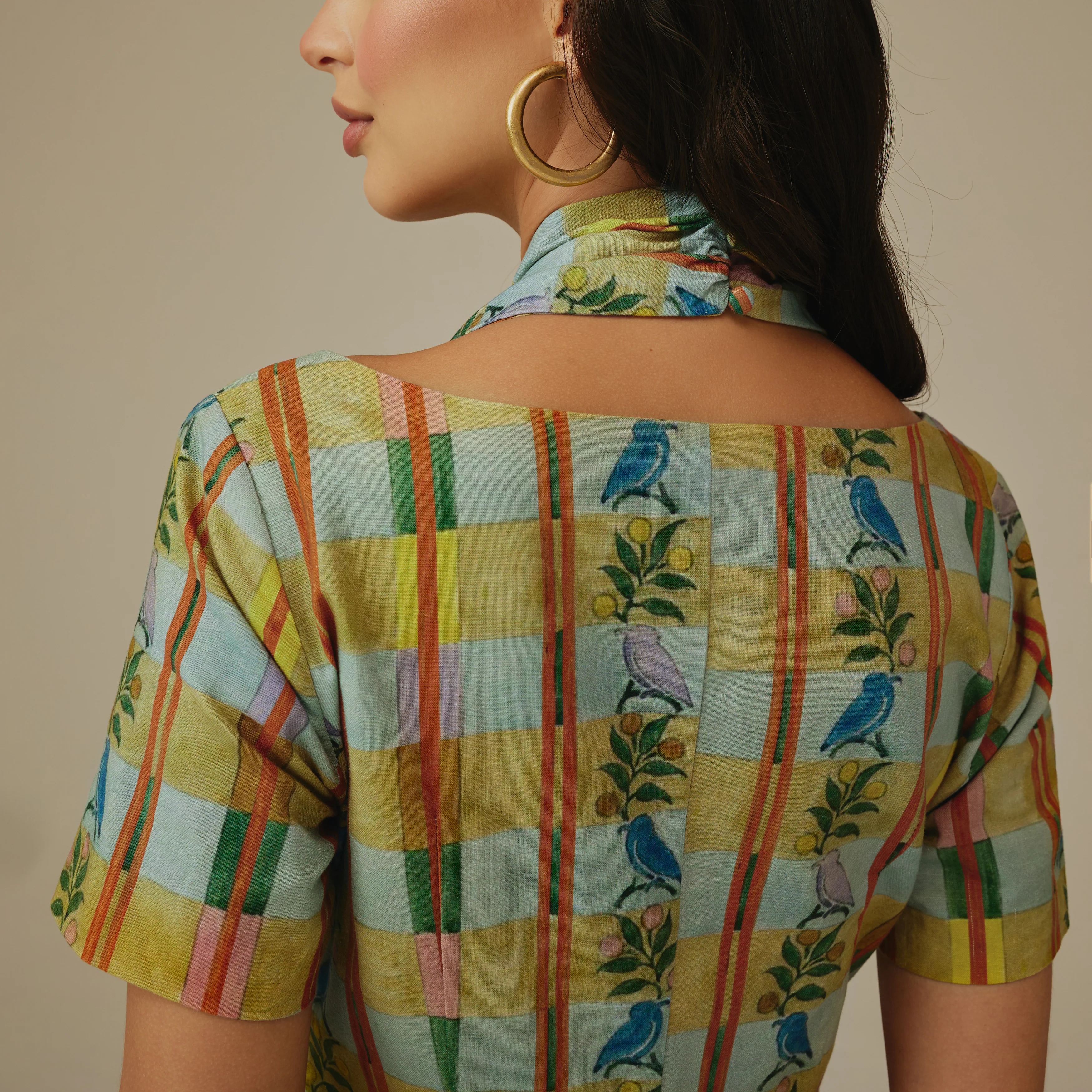 Checked Linen Dress - Image 3