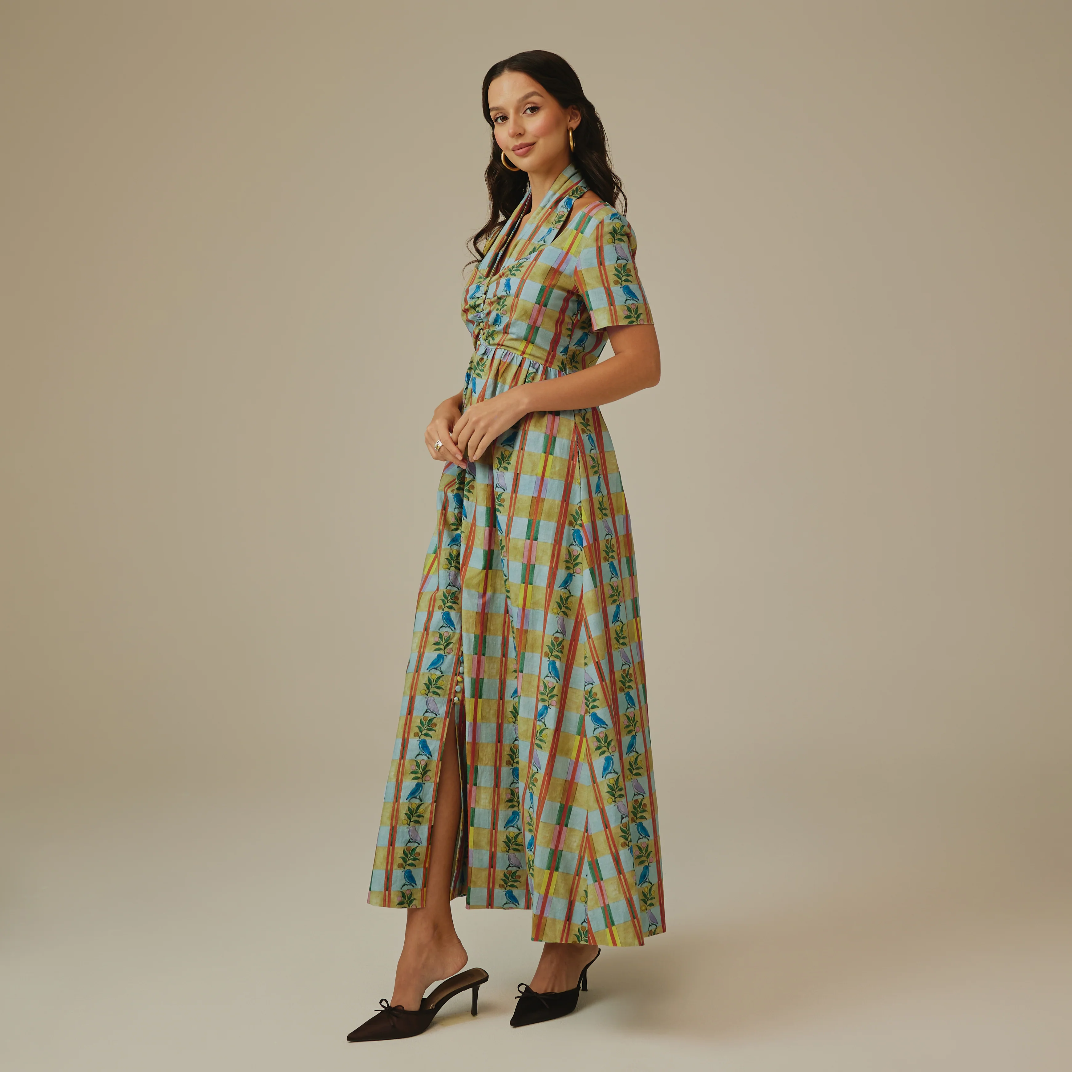 Checked Linen Dress - Image 5