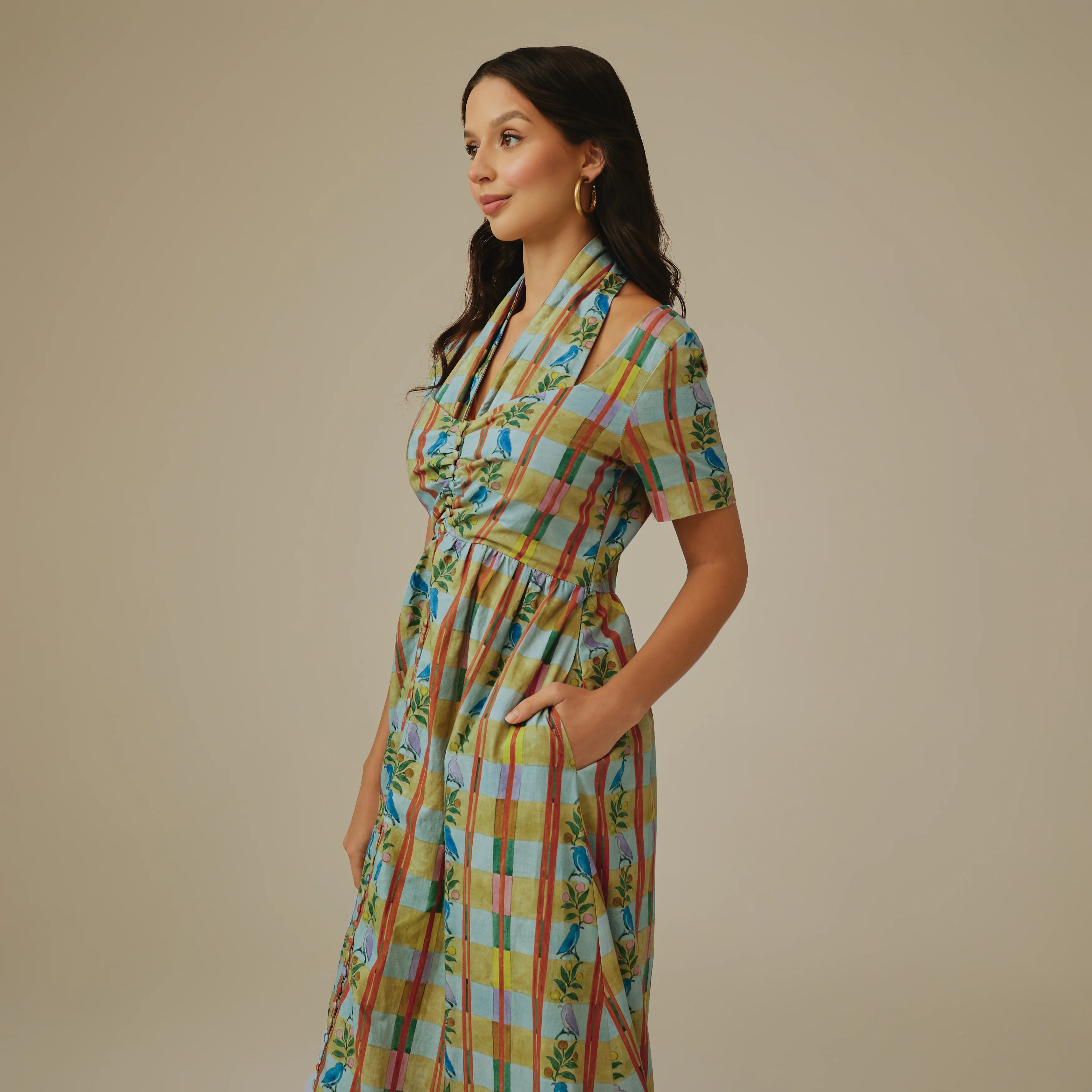 Checked Linen Dress - Image 6