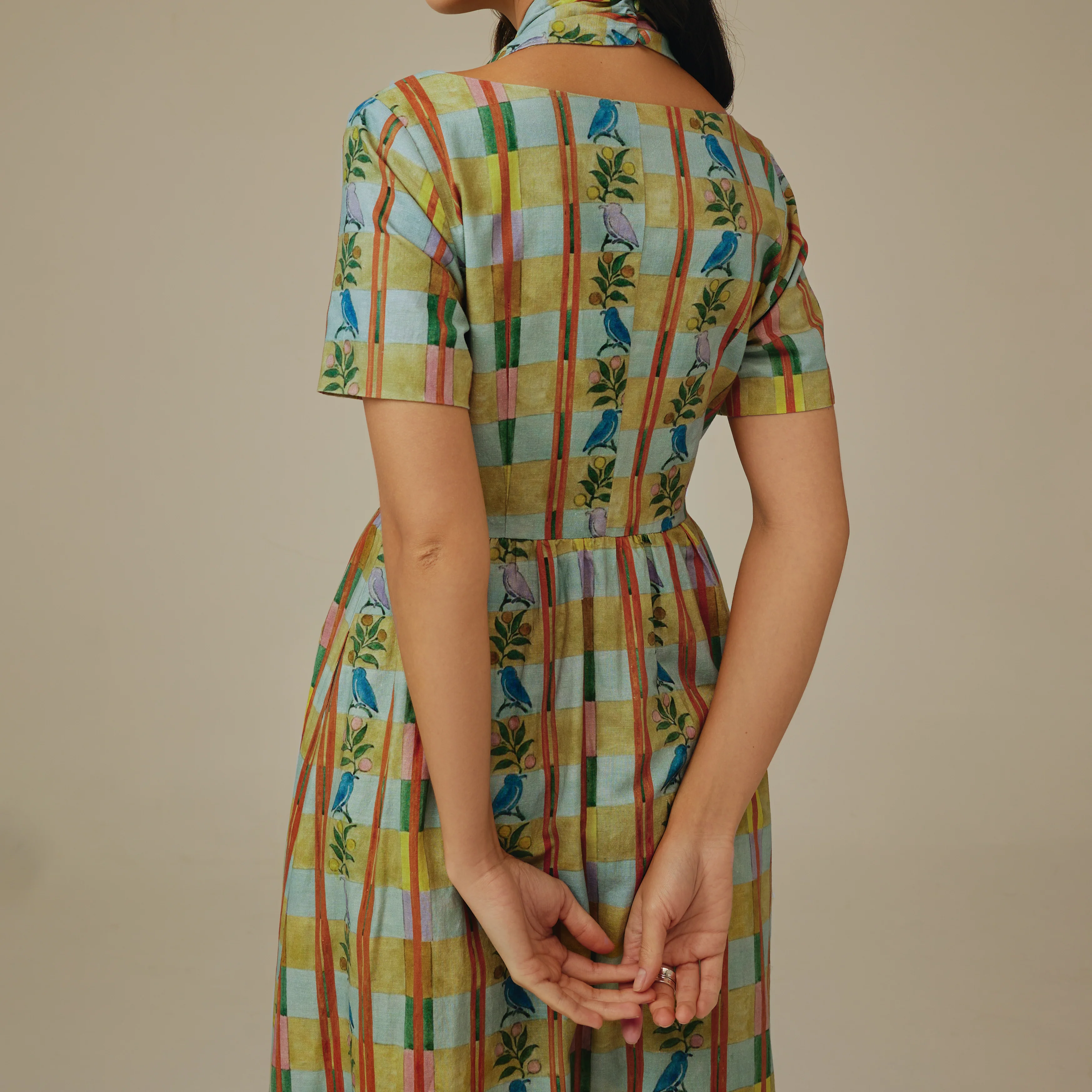 Checked Linen Dress - Image 7